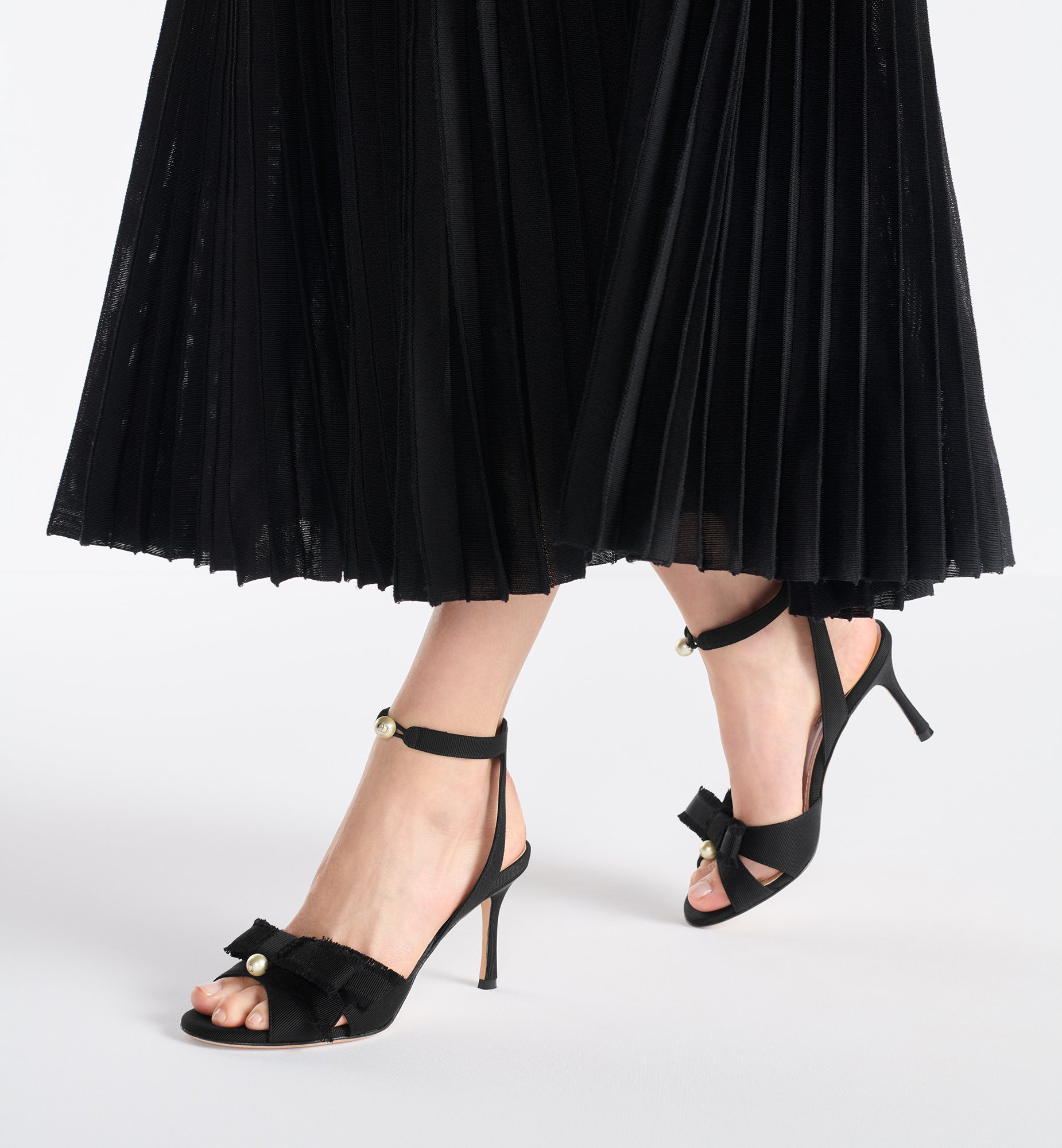 Adiorable Heeled Sandal Black Fringed Grosgrain | DIOR Adiorable Heeled Sandal Black Fringed Grosgrain | DIOR