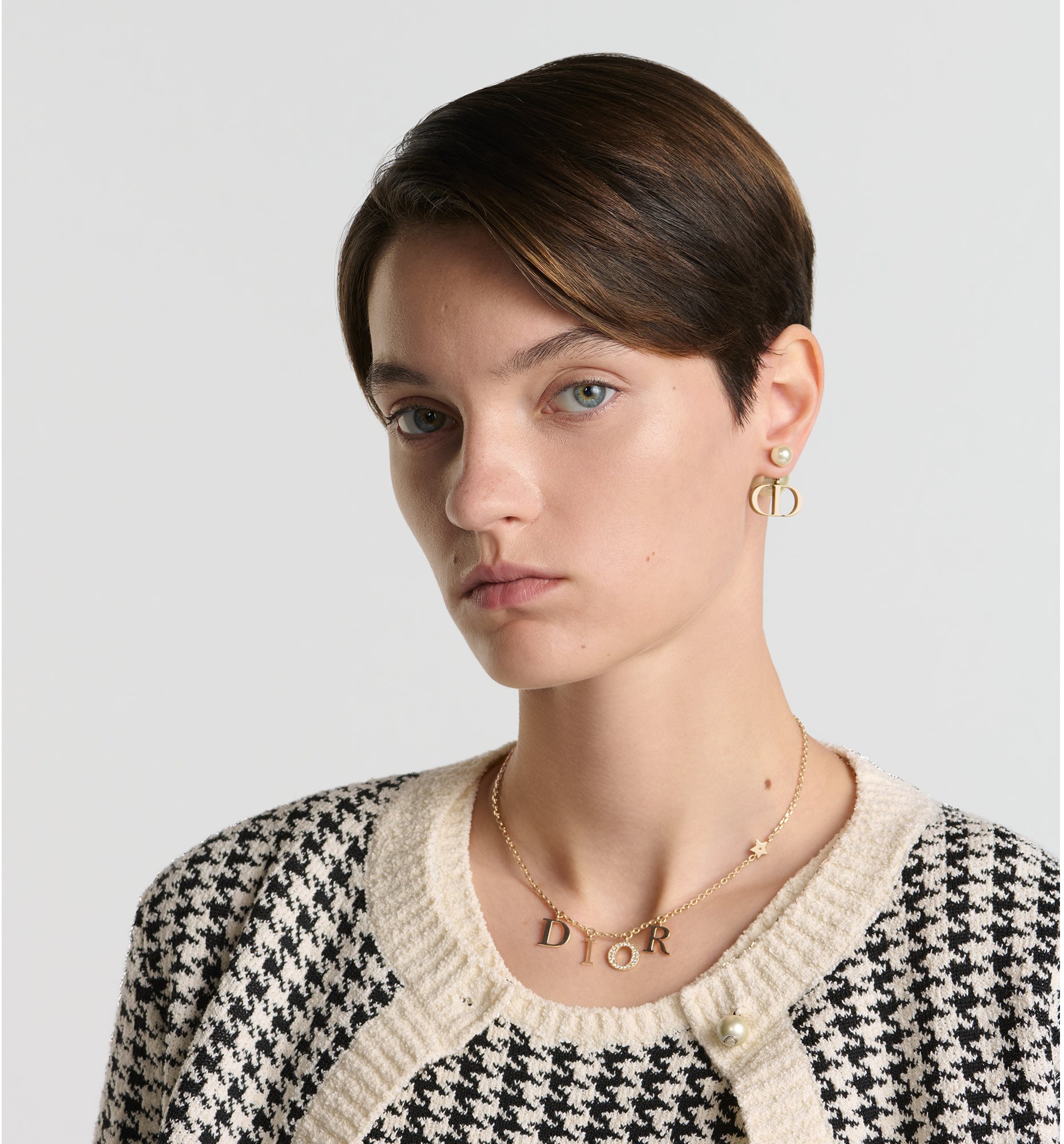 Dio r evolution Necklace Gold Finish Metal and White Crystals DIOR