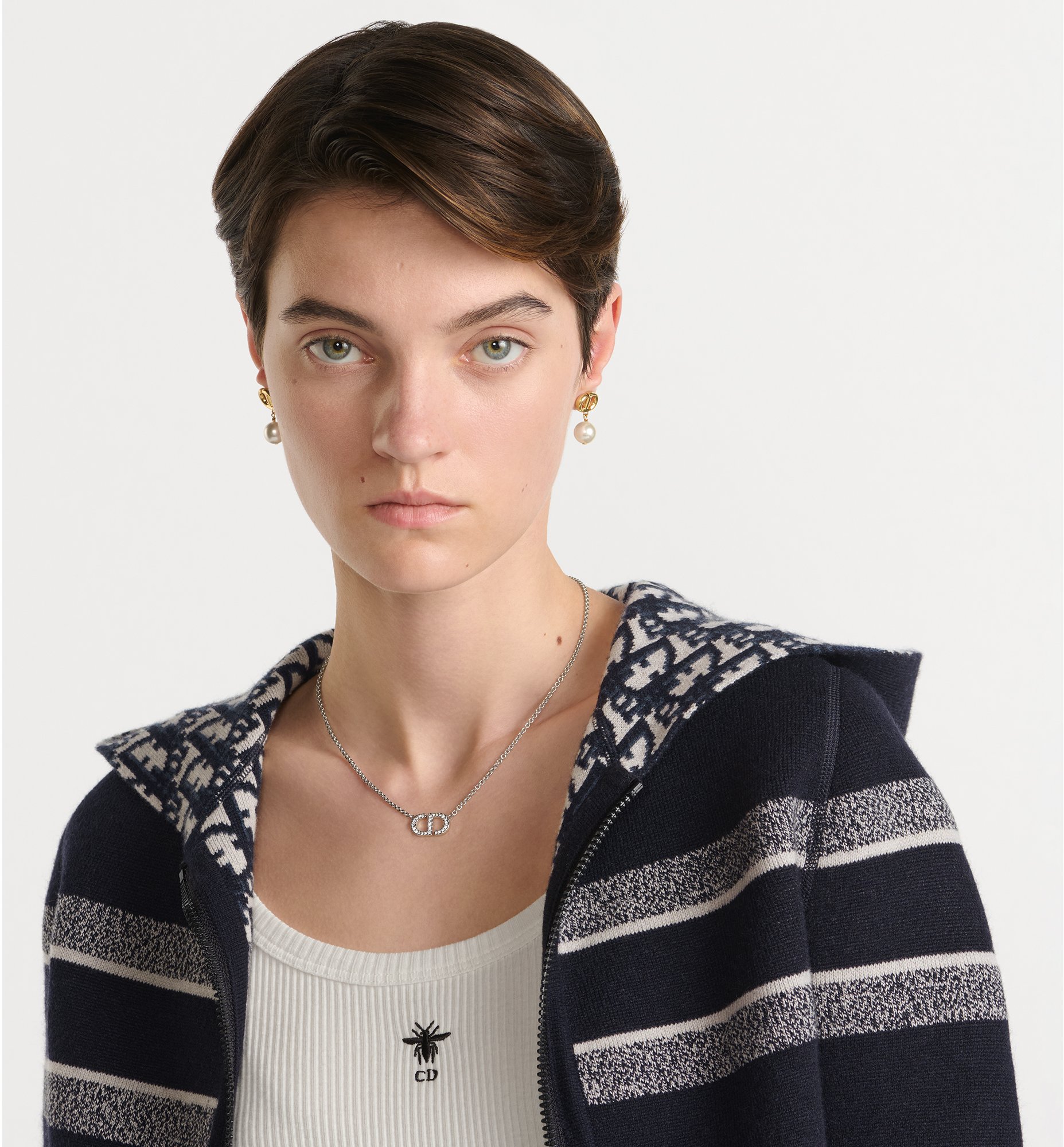 Petit CD Necklace Silver-Finish Metal with White Crystals | DIOR