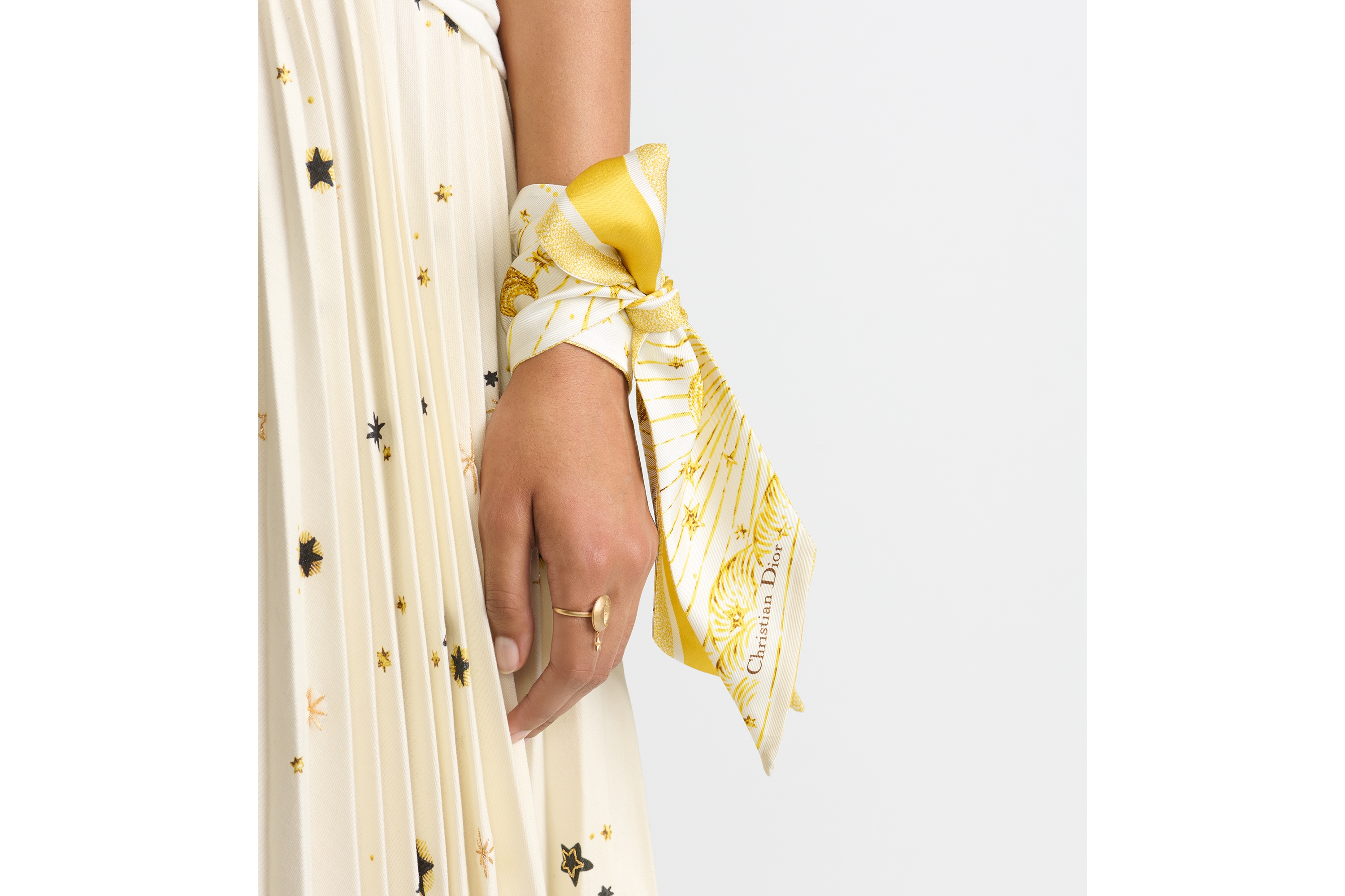 Mitzah Dior Astral Twill de seda branco e dourado | DIOR