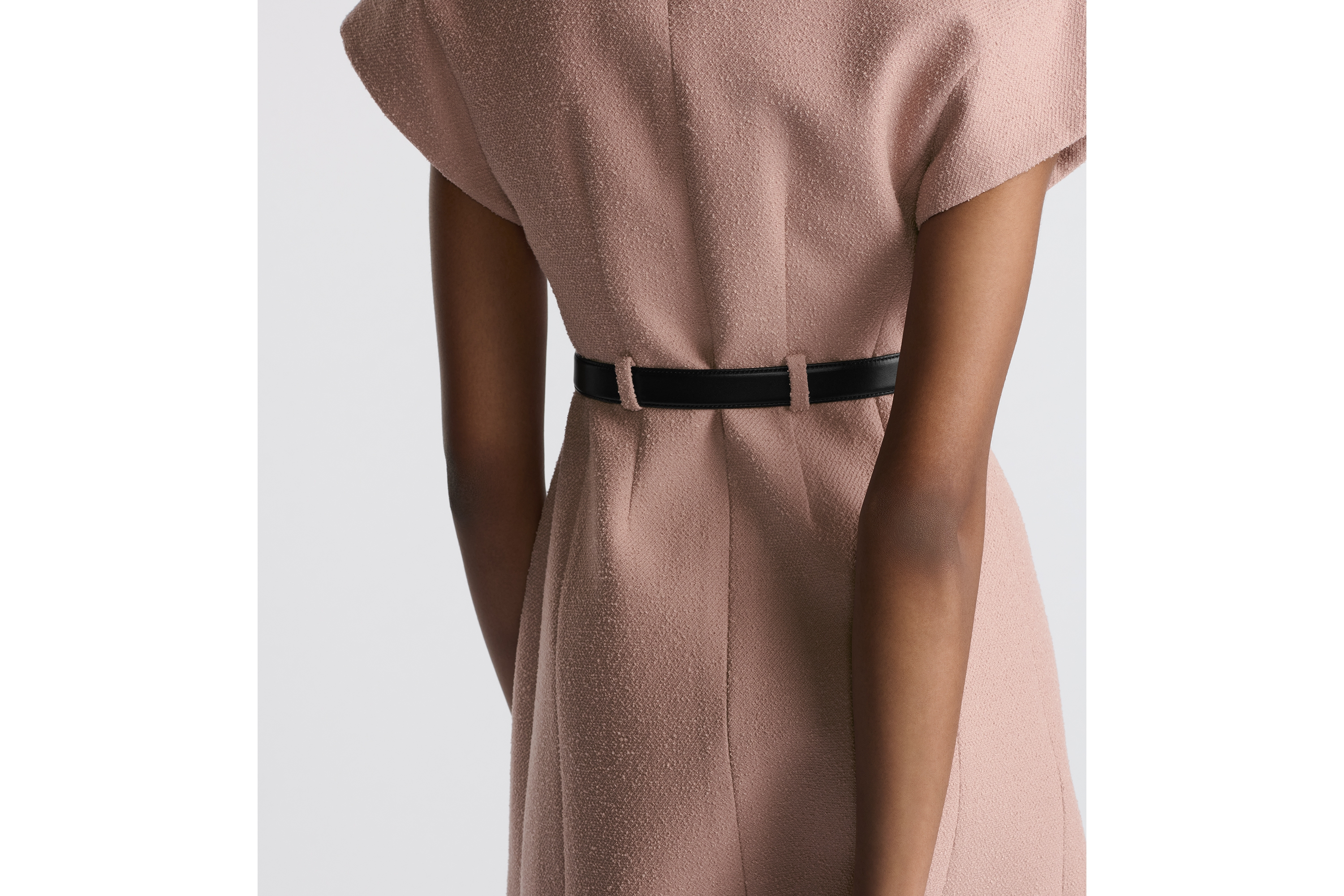 Look Short Belted Dress Peach Blossom Pink Virgin Wool-Cotton-Blend Bouclé E06