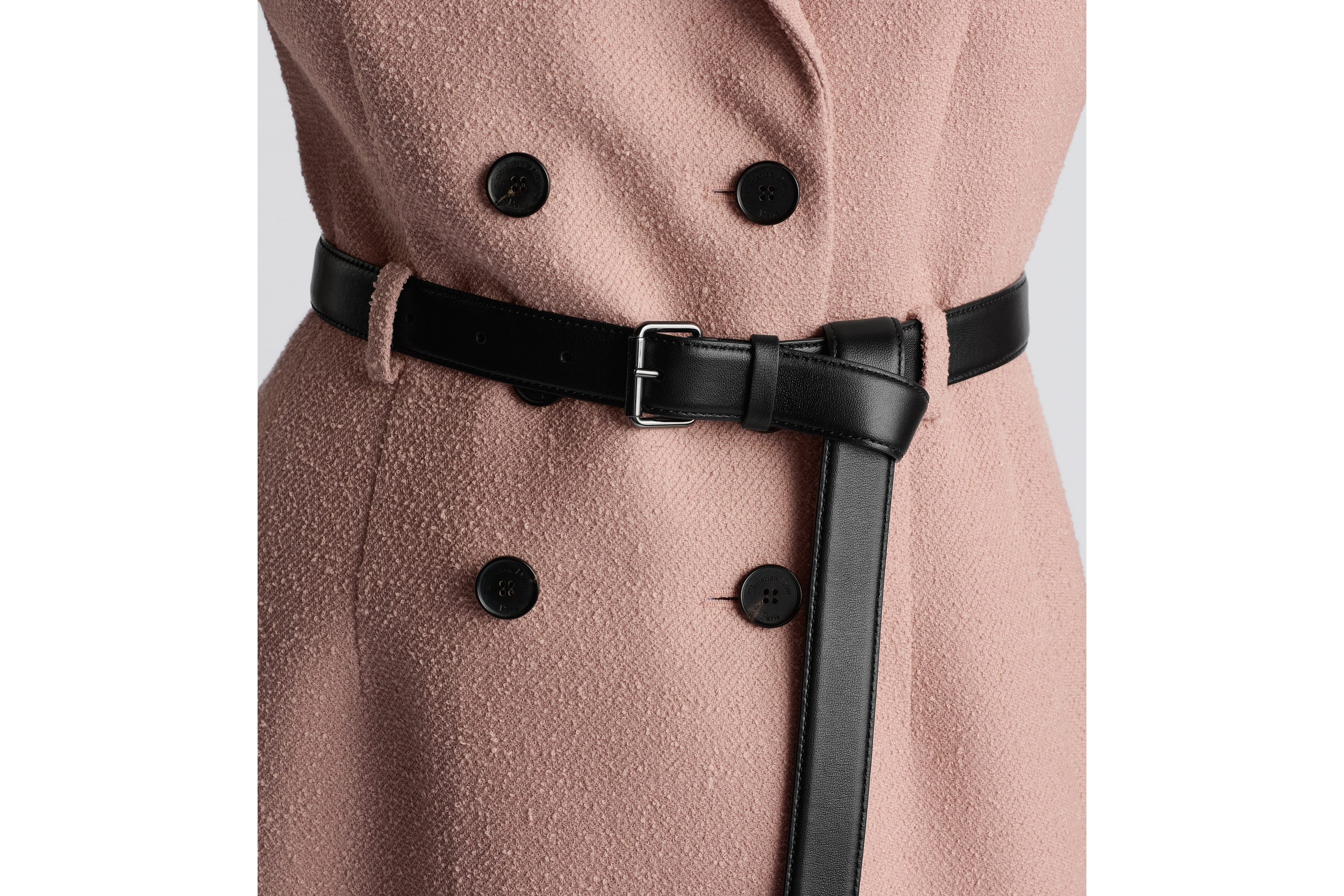 Look Short Belted Dress Peach Blossom Pink Virgin Wool-Cotton-Blend Bouclé E13