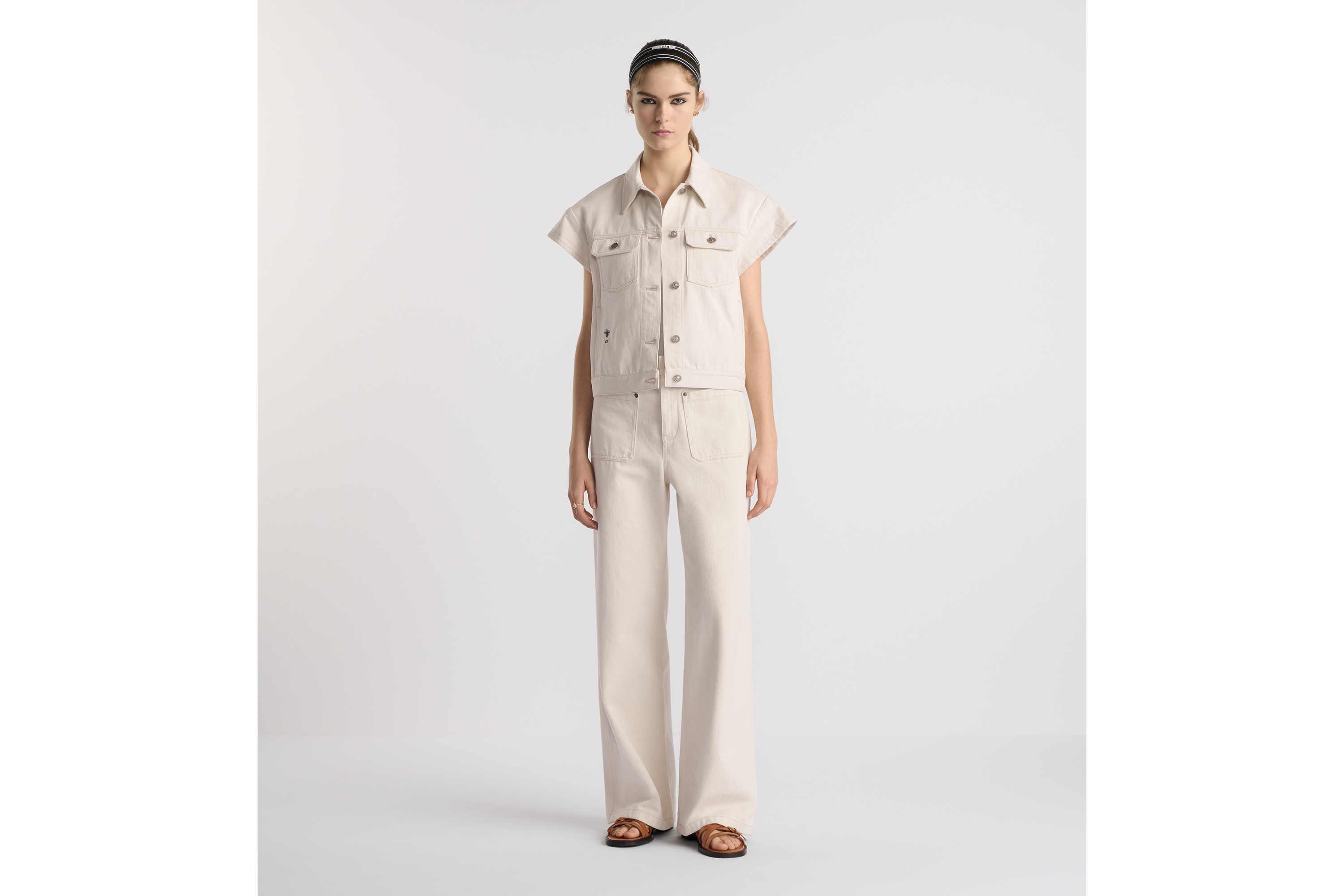 Look Jacket with Cap Sleeves Ecru Cotton Denim with Dior Oblique Interior E01