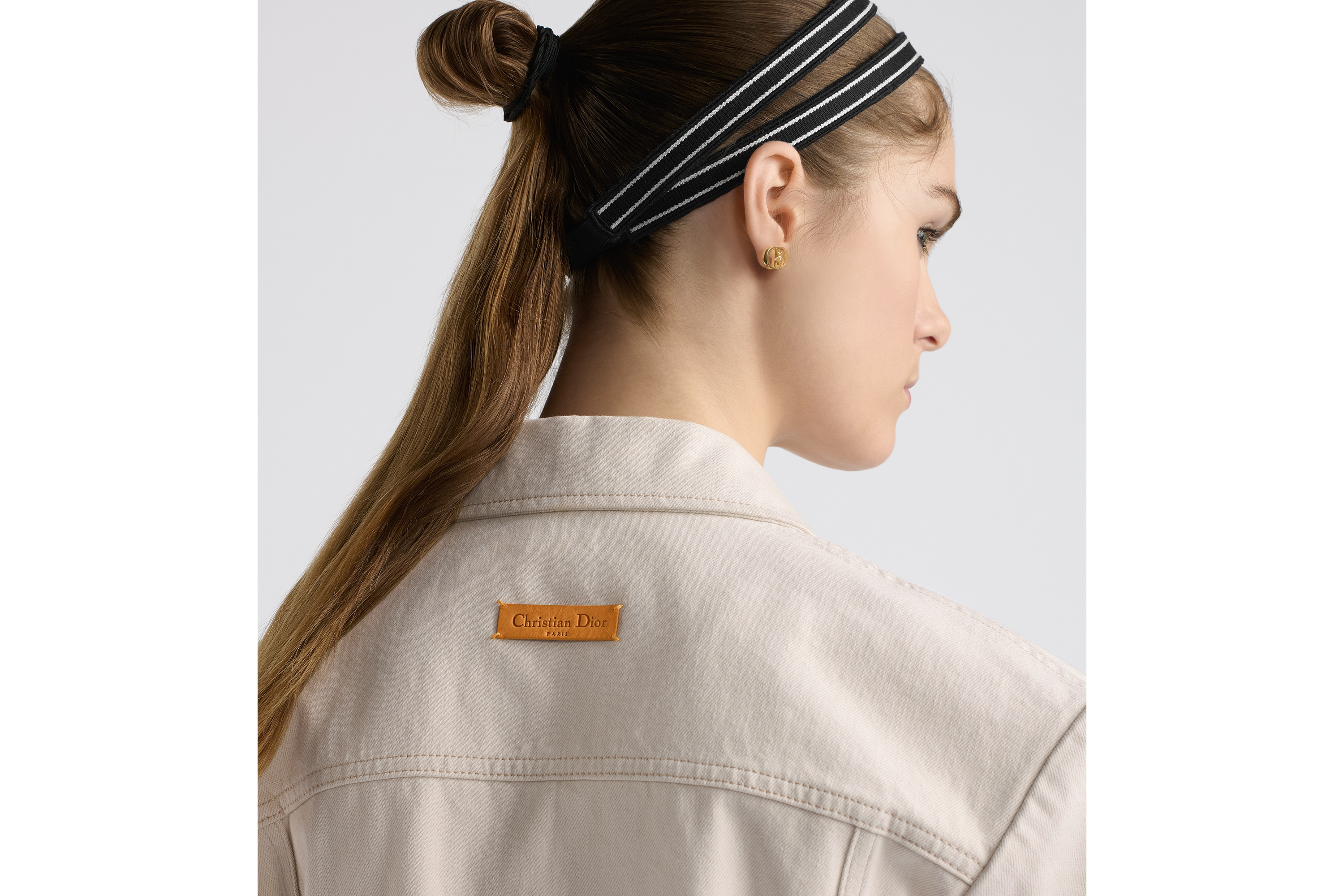 Look Jacket with Cap Sleeves Ecru Cotton Denim with Dior Oblique Interior E06