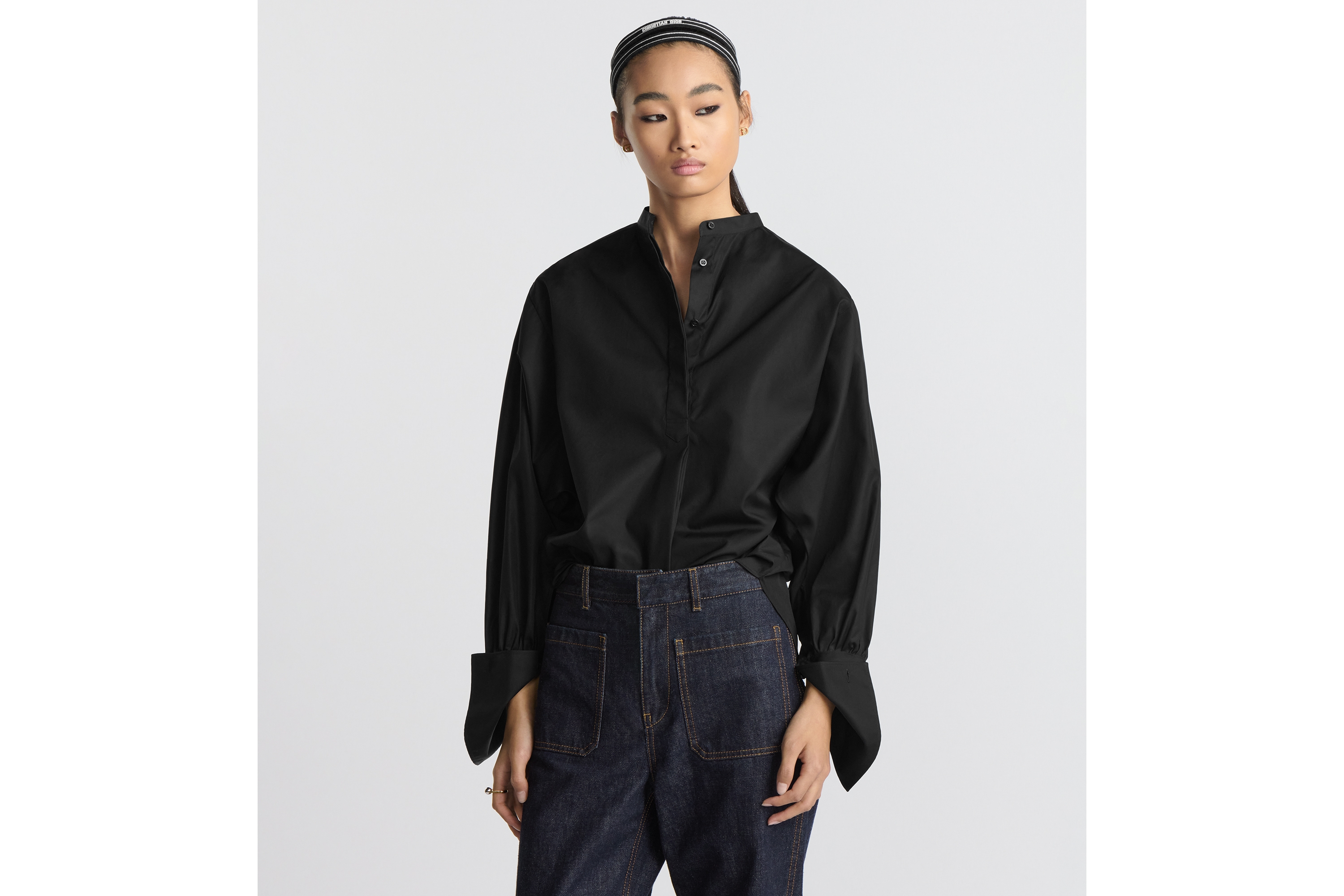 Look Blouse Black Cotton Poplin E04