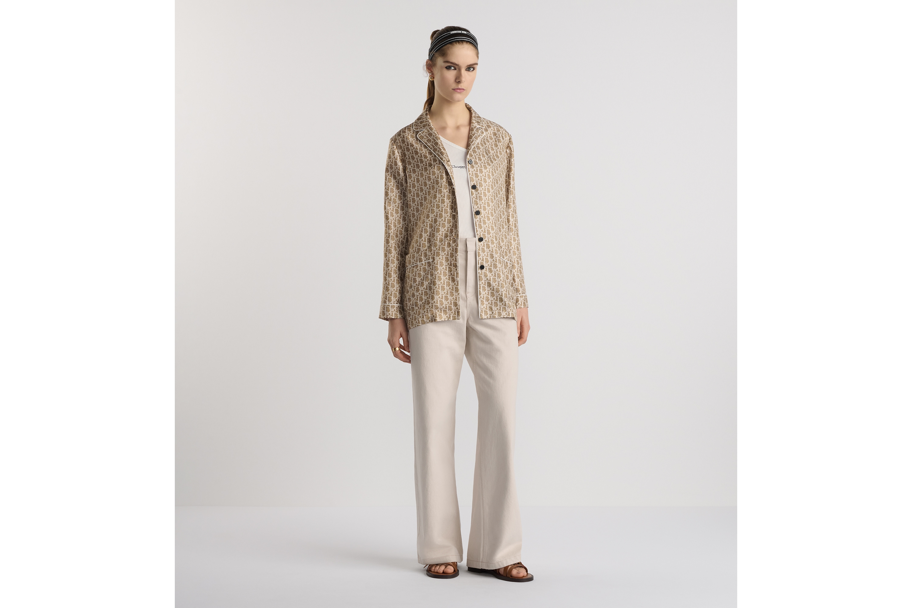 look_image_alt_prefix Shirt Beige lichte zijden keperstof met Dior Oblique-motief E01