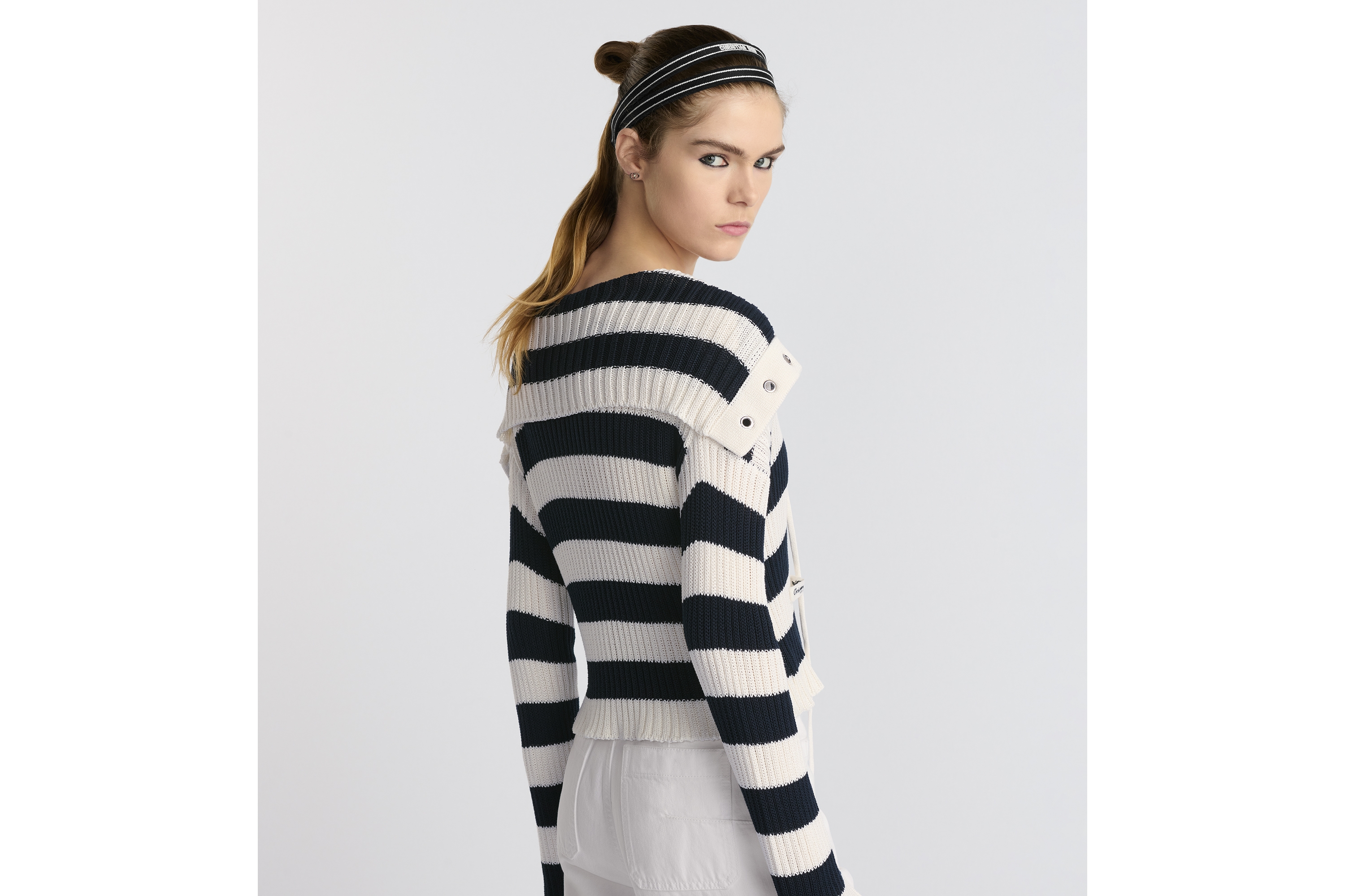 Dior Marinière Sweater White and Navy Blue Ribbed Cotton Knit | DIOR