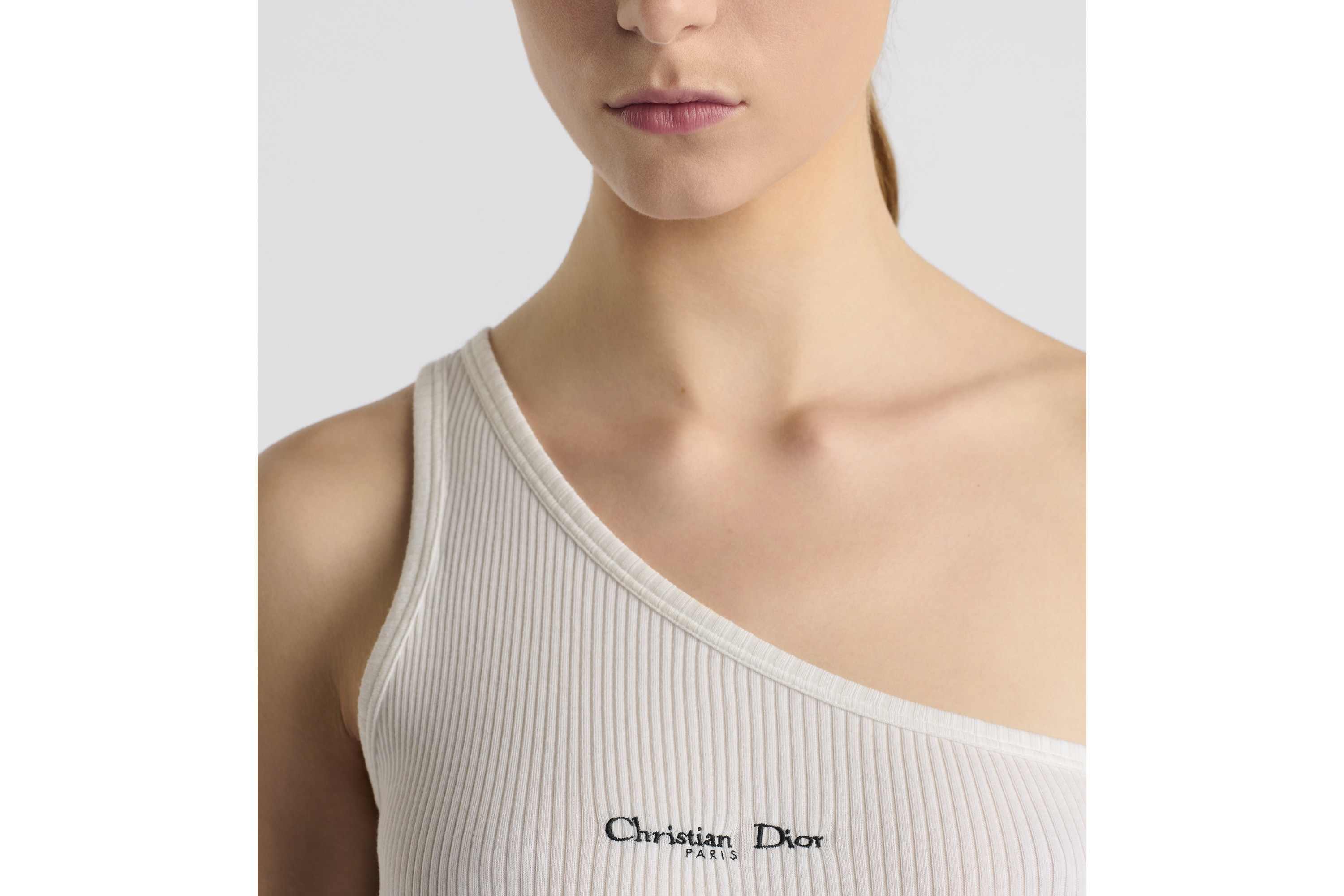 Asymmetric Tank Top White Ribbed Cotton Jersey E12