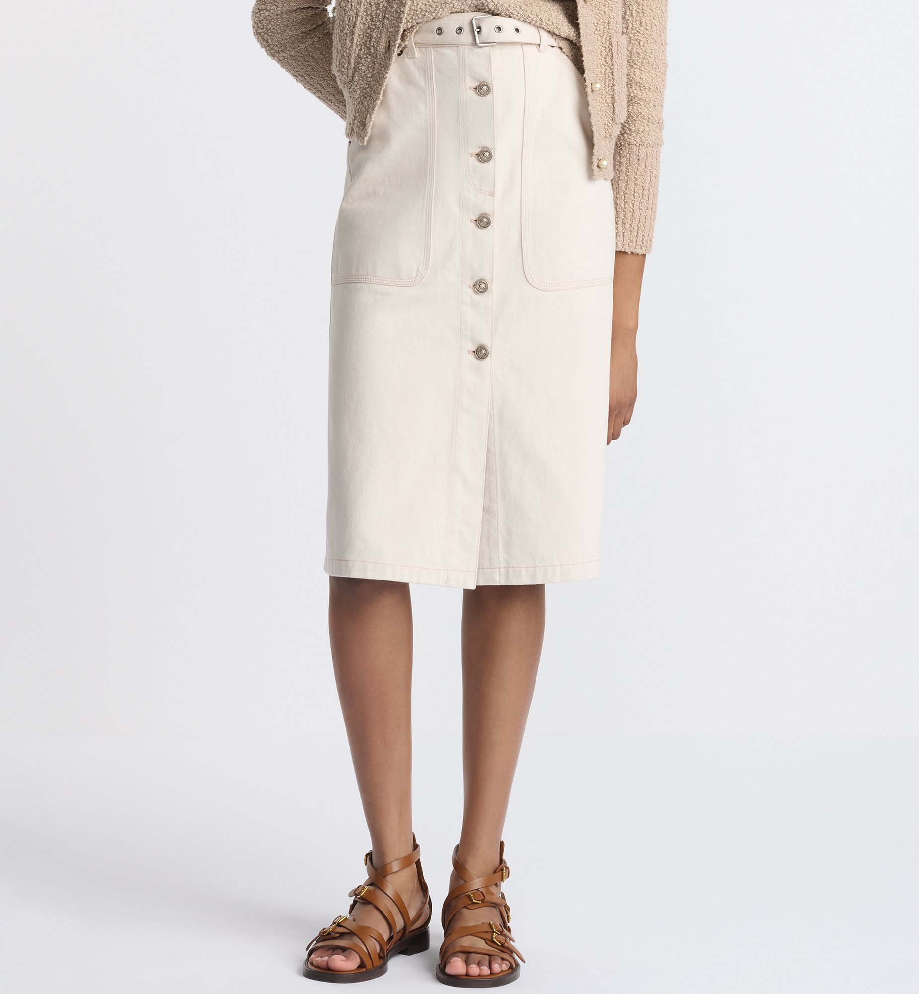 Belted Skirt Ecru Cotton Denim with Dior Oblique Interior | DIOR Belted Skirt Ecru Cotton Denim with Dior Oblique Interior | DIOR