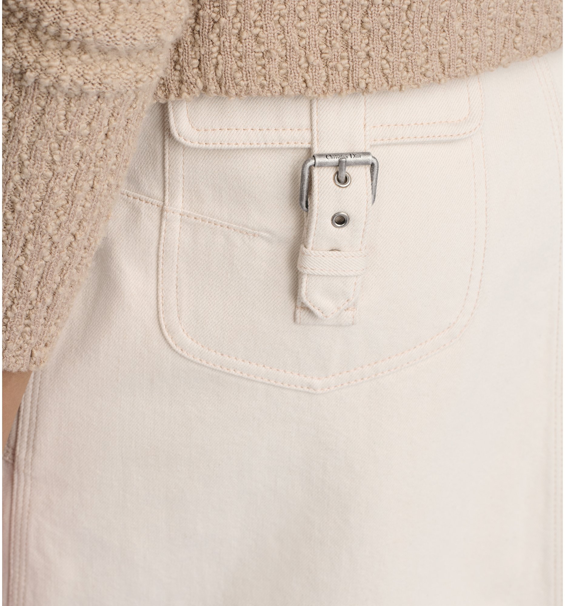Belted Skirt Ecru Cotton Denim with Dior Oblique Interior | DIOR