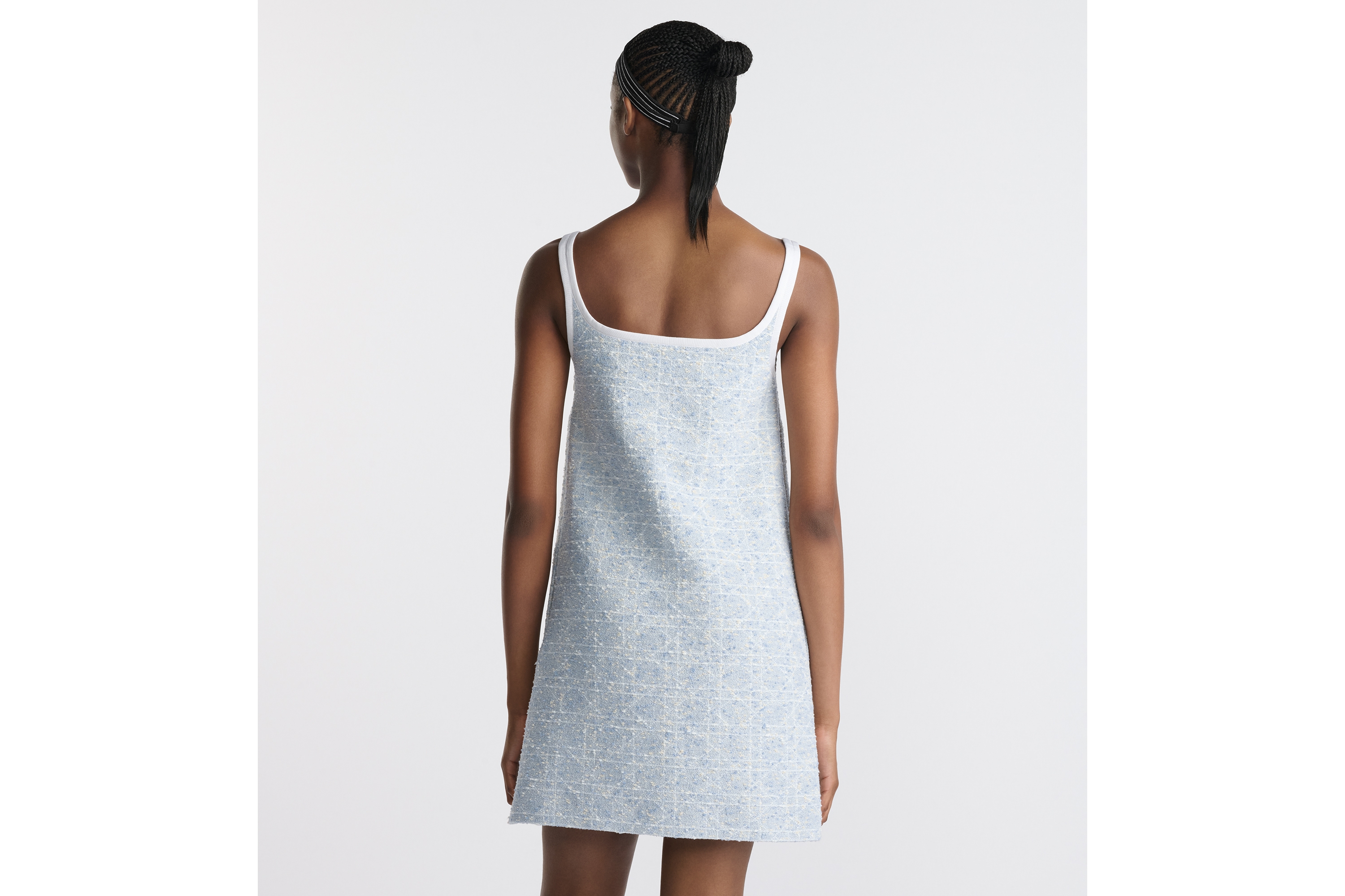 look_image_alt_prefix Korte uitlopende jurk met Cannage-motief Luchtblauwe en witte tweed van een katoenblend E06