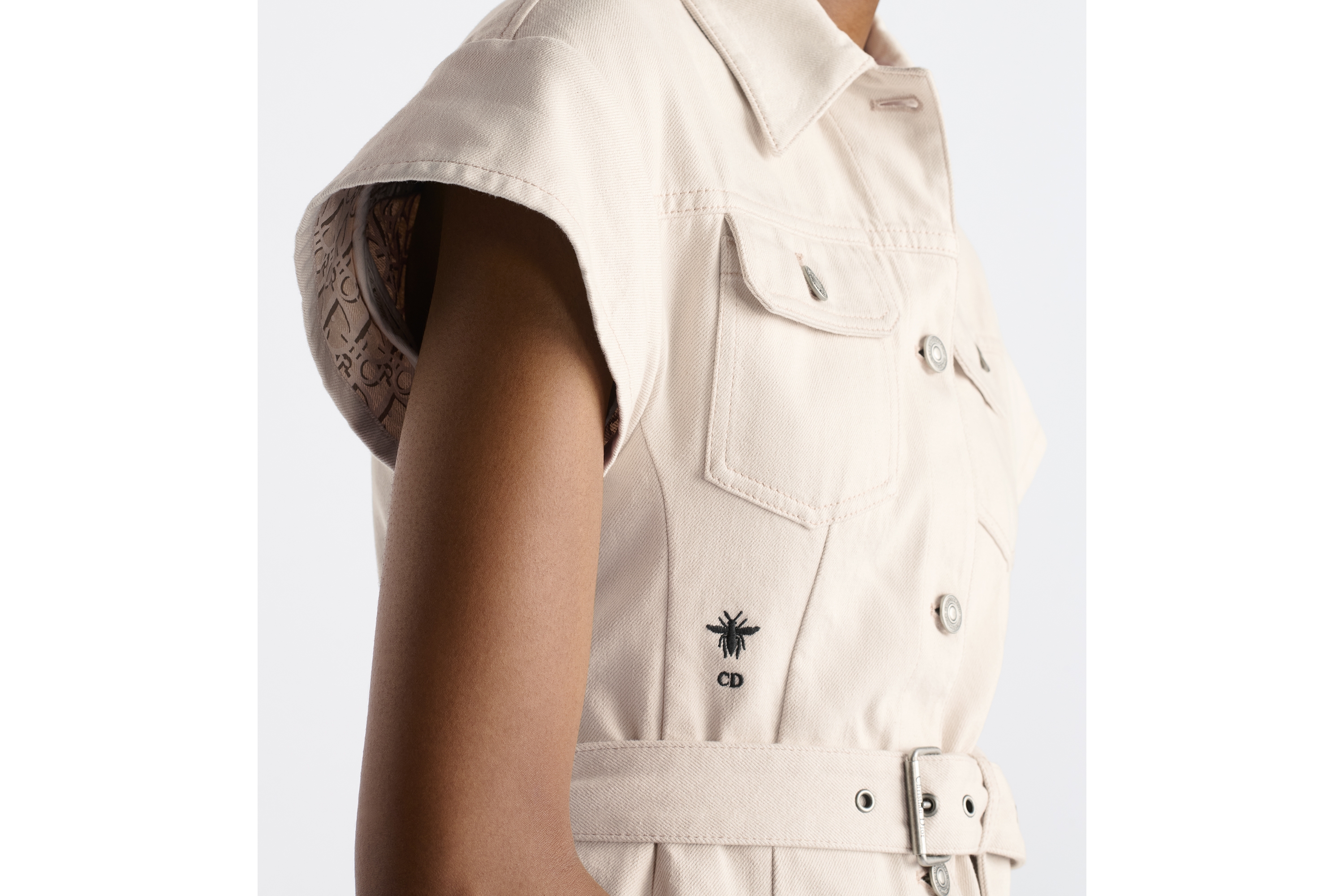 Look Short Belted Shirtdress Ecru Cotton Denim with Dior Oblique Interior E05