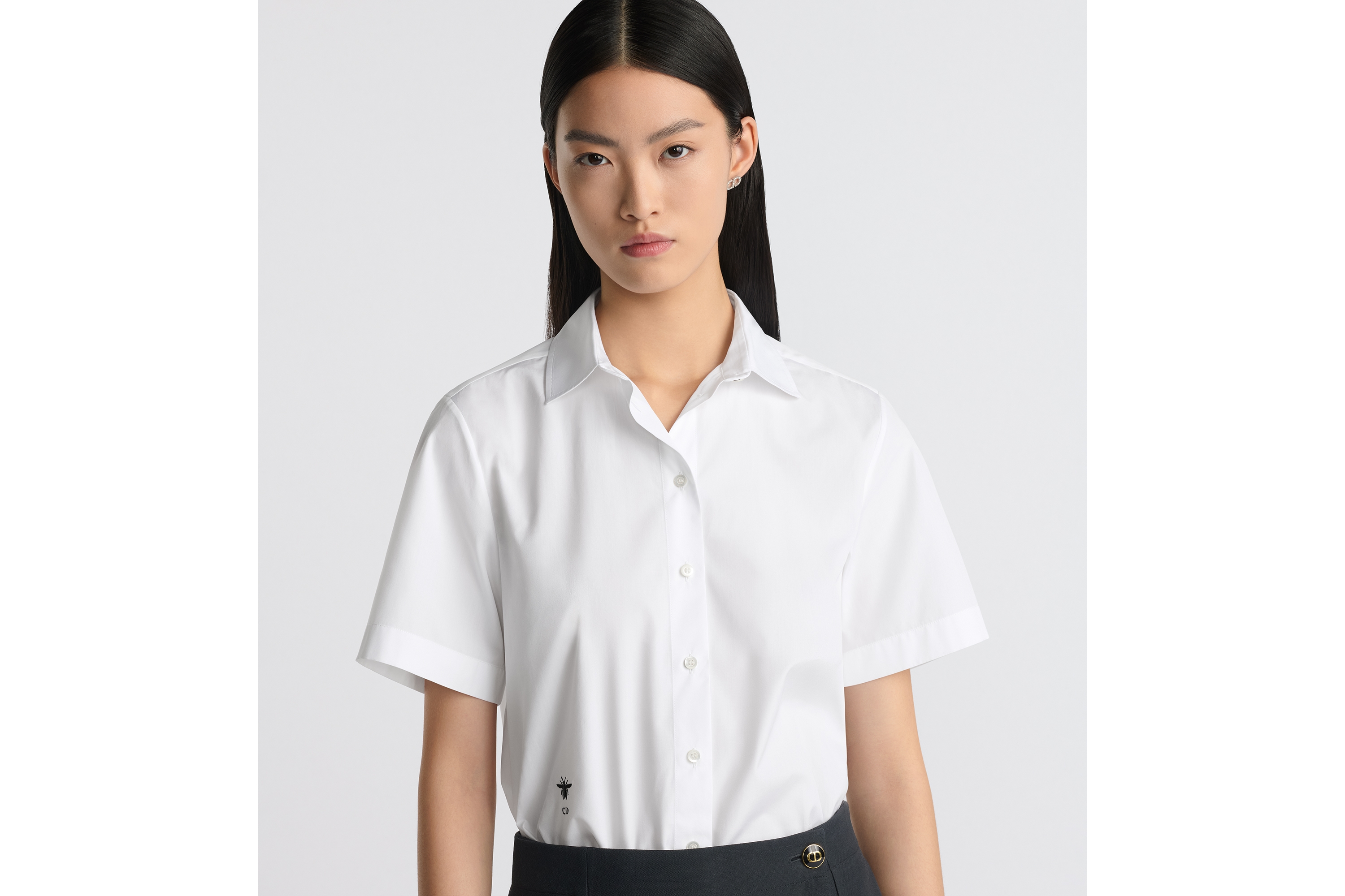 Look Cropped Button-Up Blouse White Cotton Poplin E12