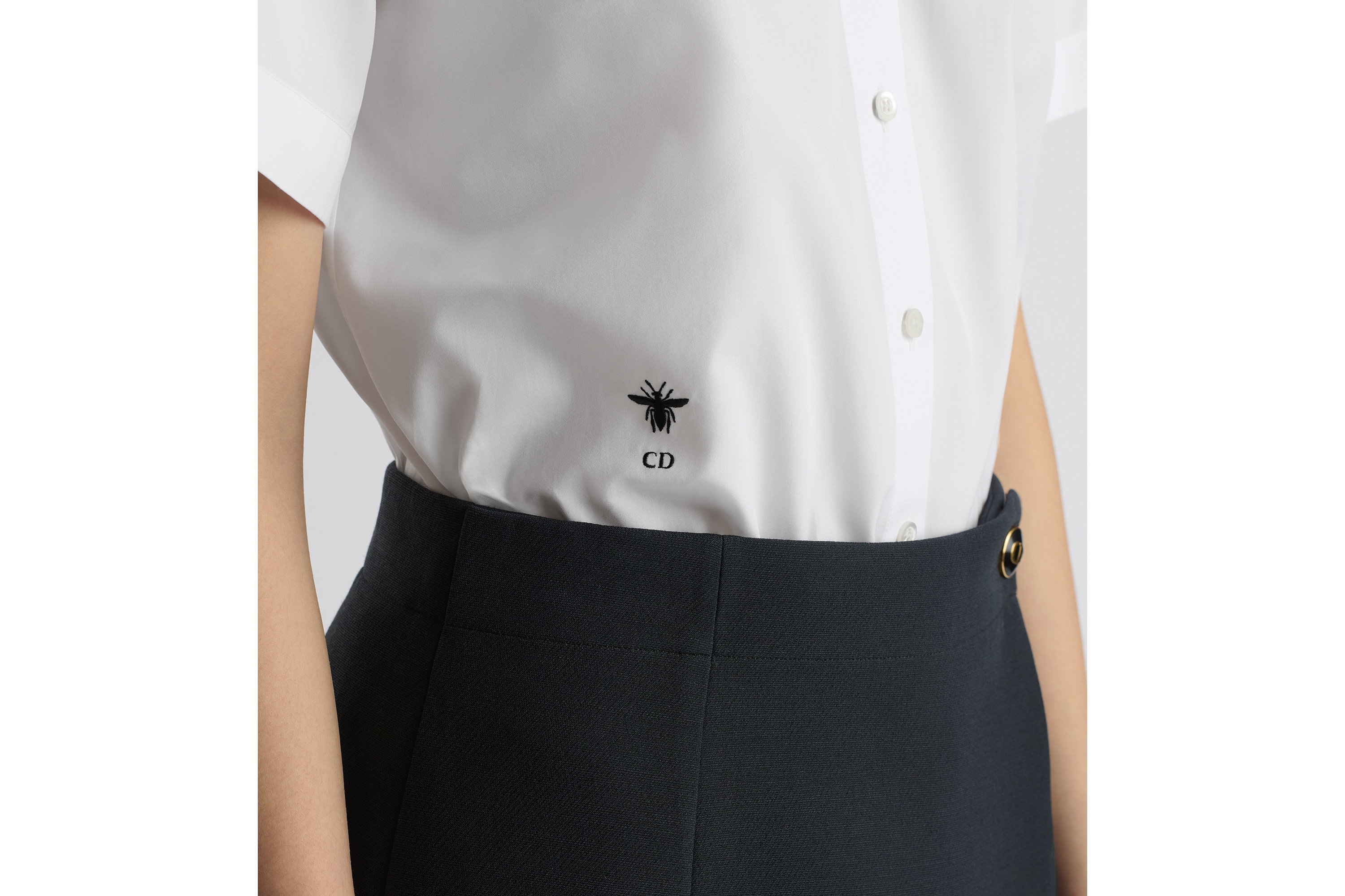 Look Cropped Button-Up Blouse White Cotton Poplin E13