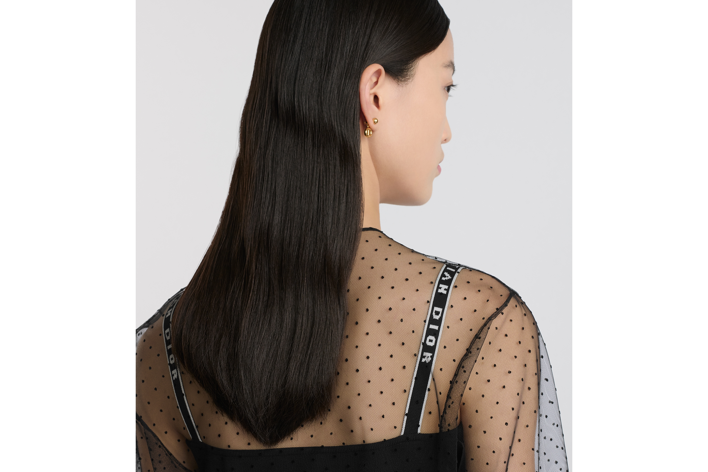 Look Blouse transparente à plastron intégré Tulle plumetis noir E06