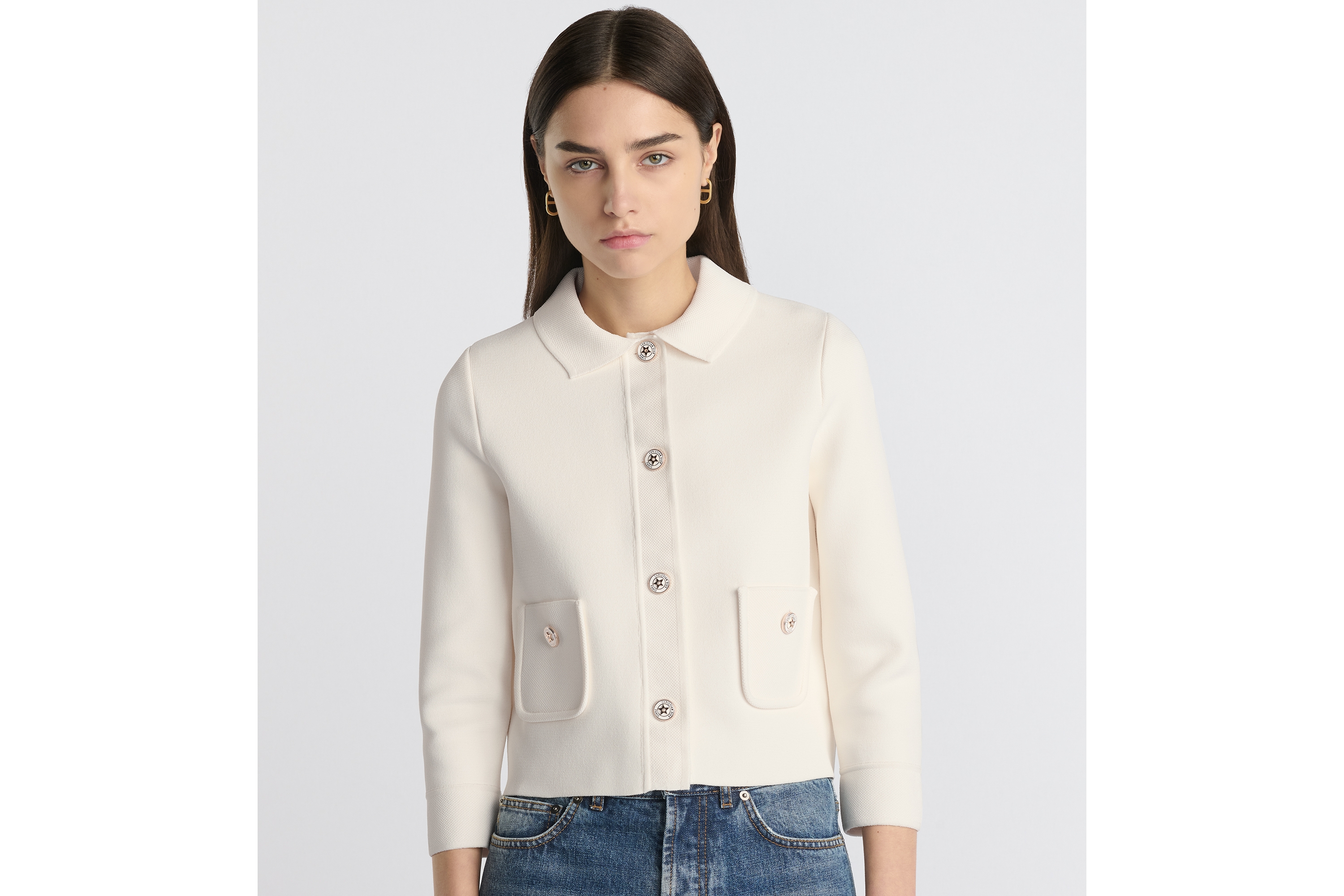 Look Cropped Jacket White Technical Mesh E04