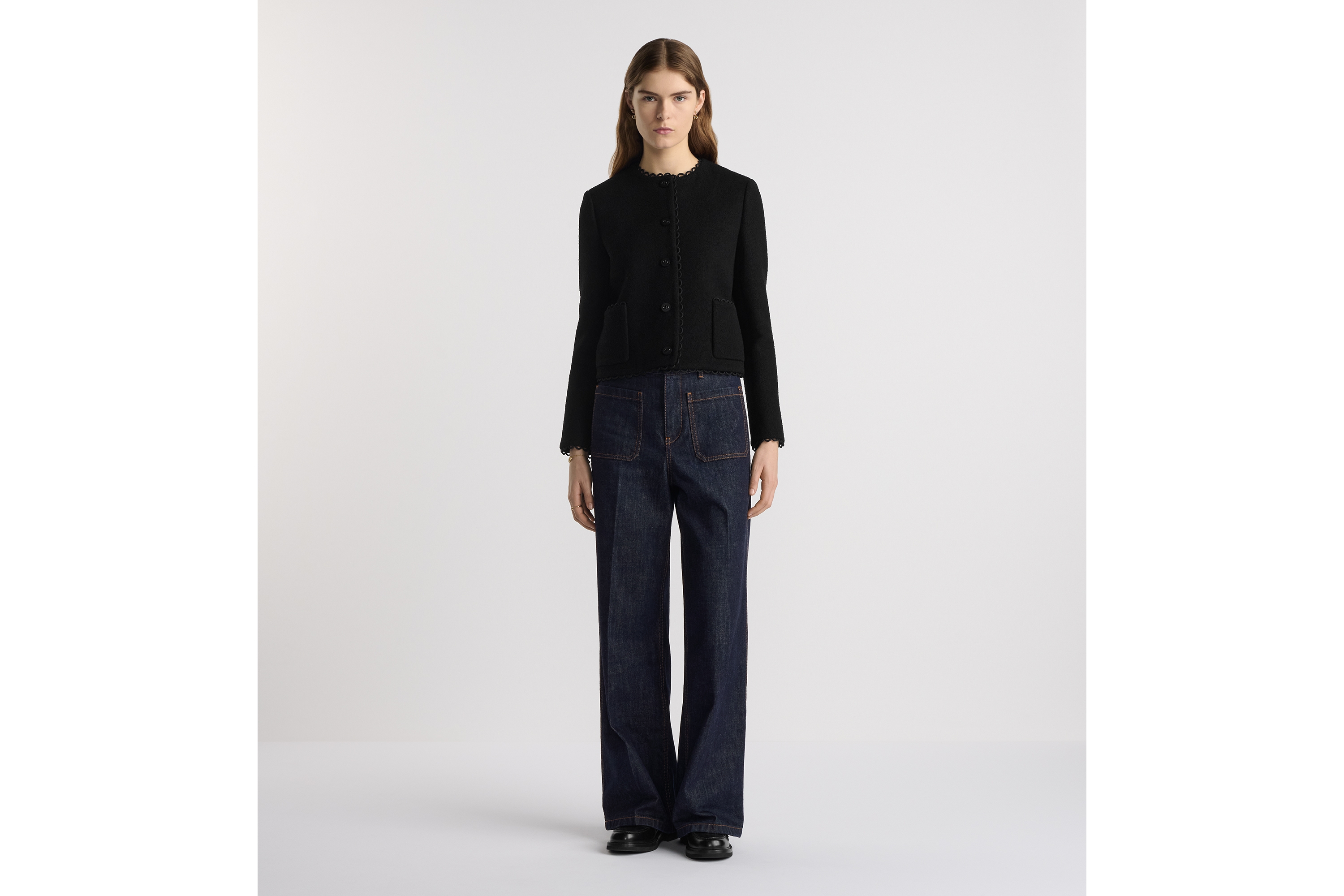 Look Cropped Jacket Black Double-Sided Virgin Wool Bouclé E01