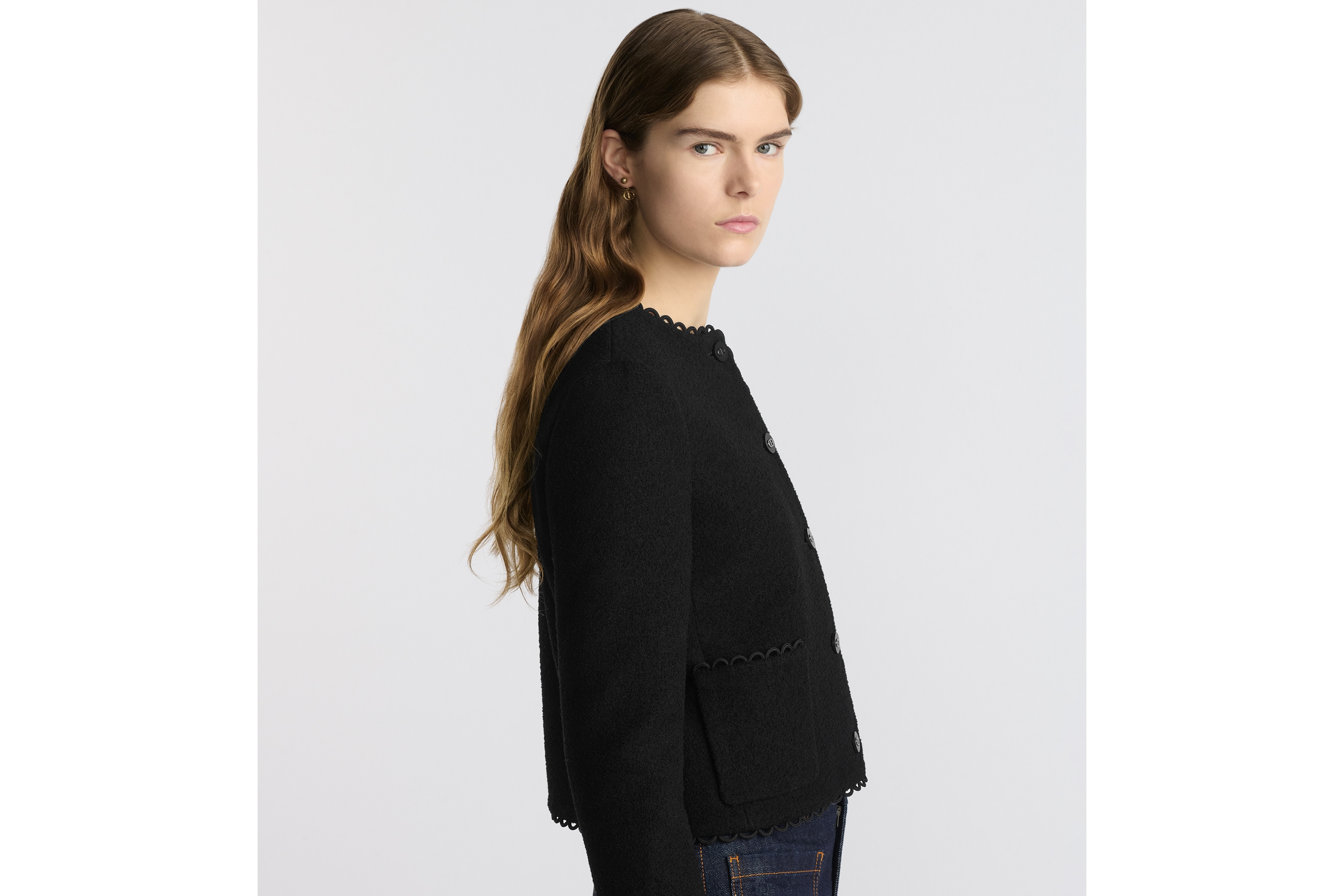 Look Cropped Jacket Black Double-Sided Virgin Wool Bouclé E05
