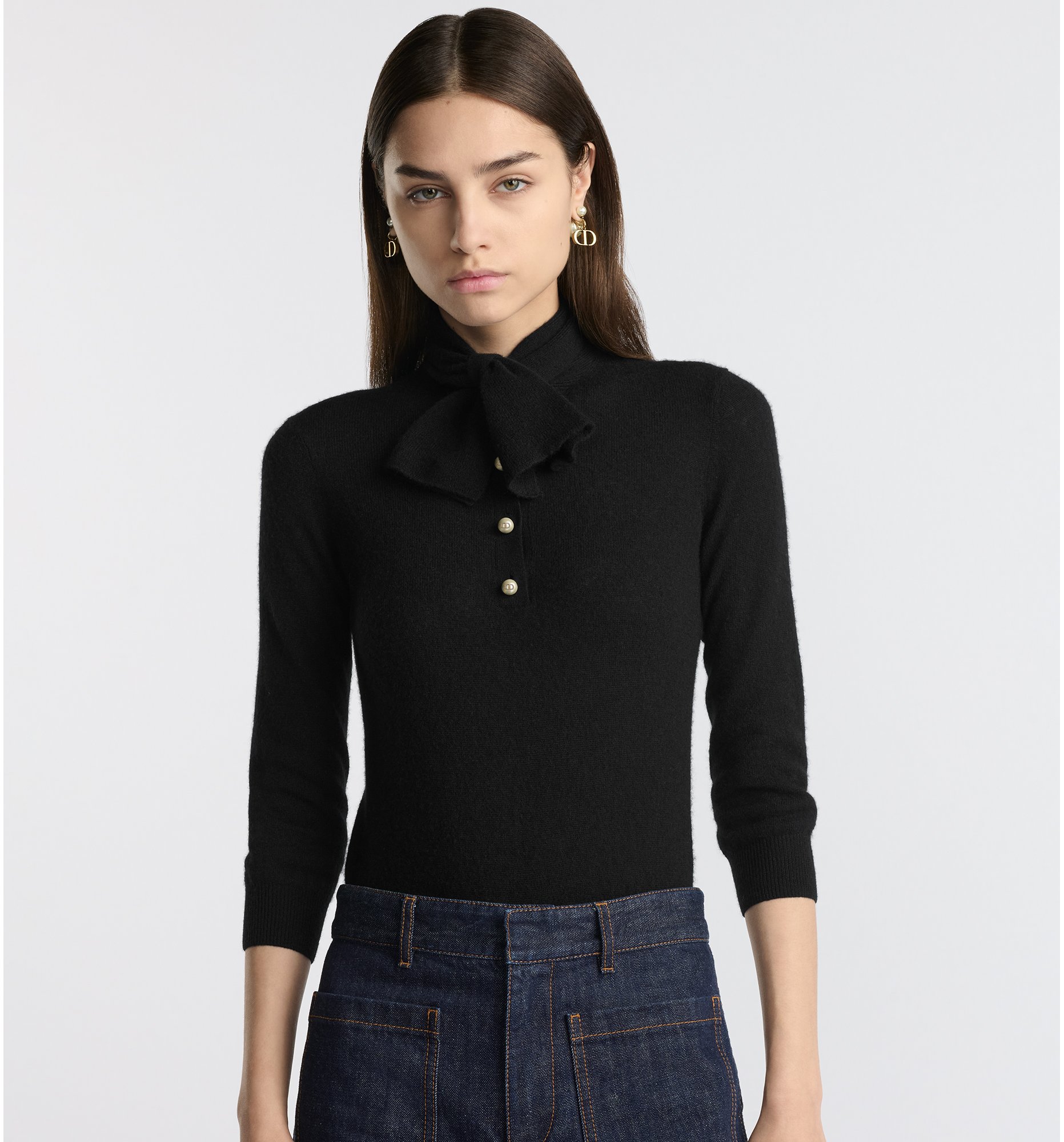 Pull à col noué Maille de cachemire noir | DIOR