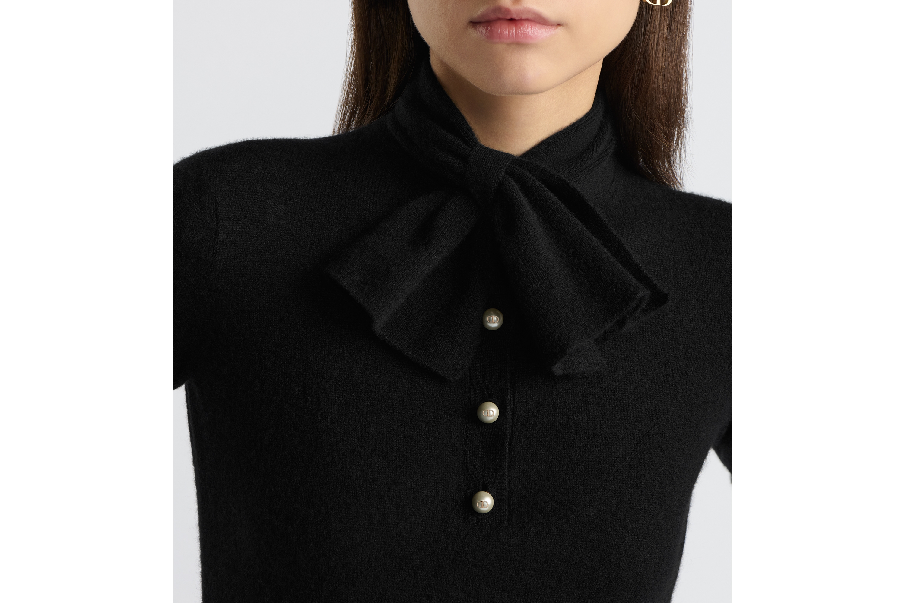 Look Tied Collar Sweater Black Cashmere Knit E12