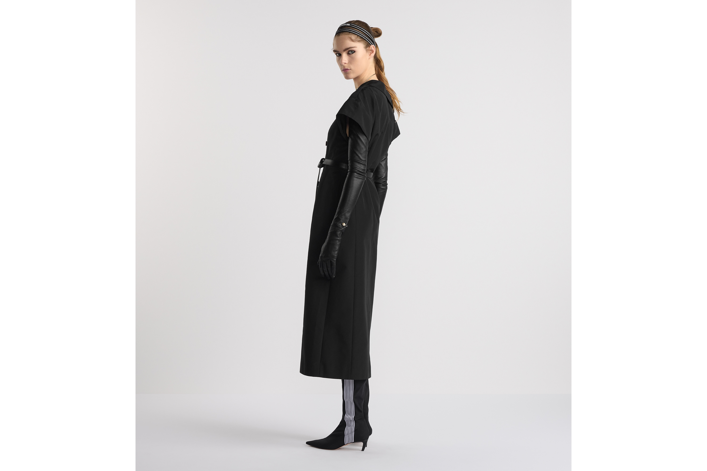 Look Mid-Length Asymmetric Dress Black Silk and Cotton Faille E02