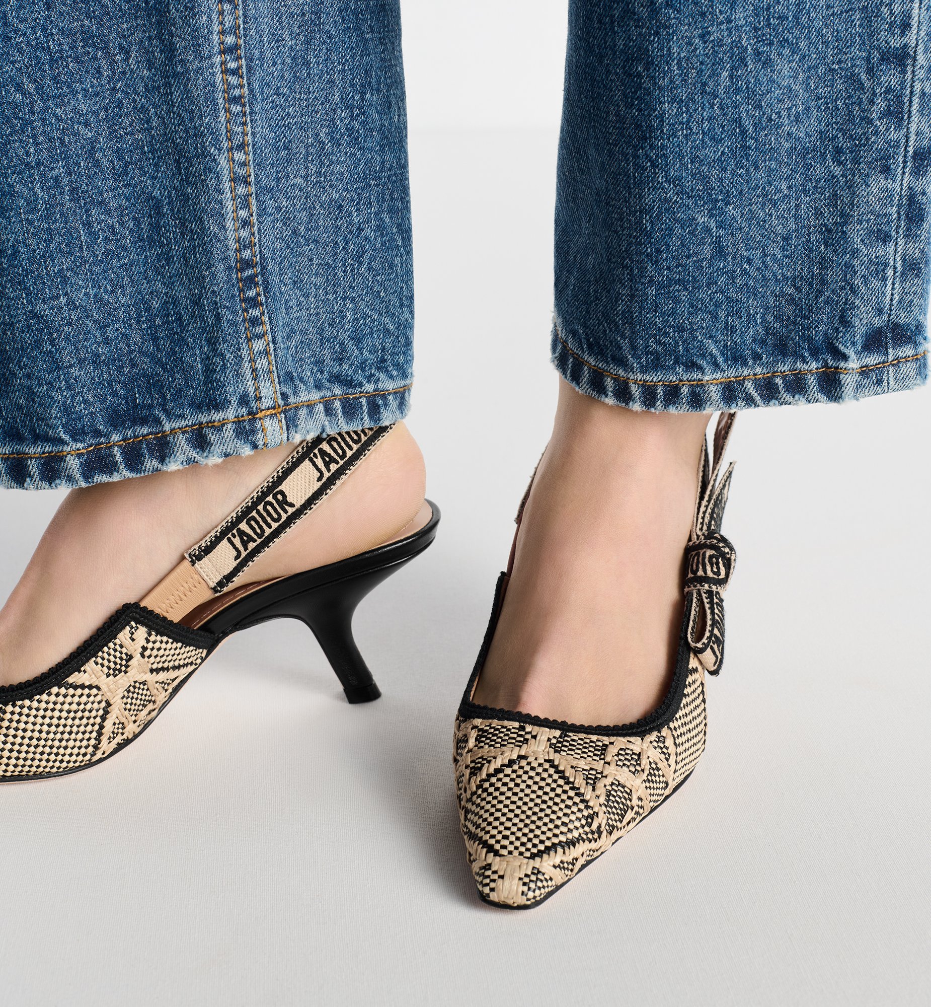 J'Adior Slingback Pump Natural and Black Cannage Raffia | DIOR J'Adior Slingback Pump Natural and Black Cannage Raffia | DIOR