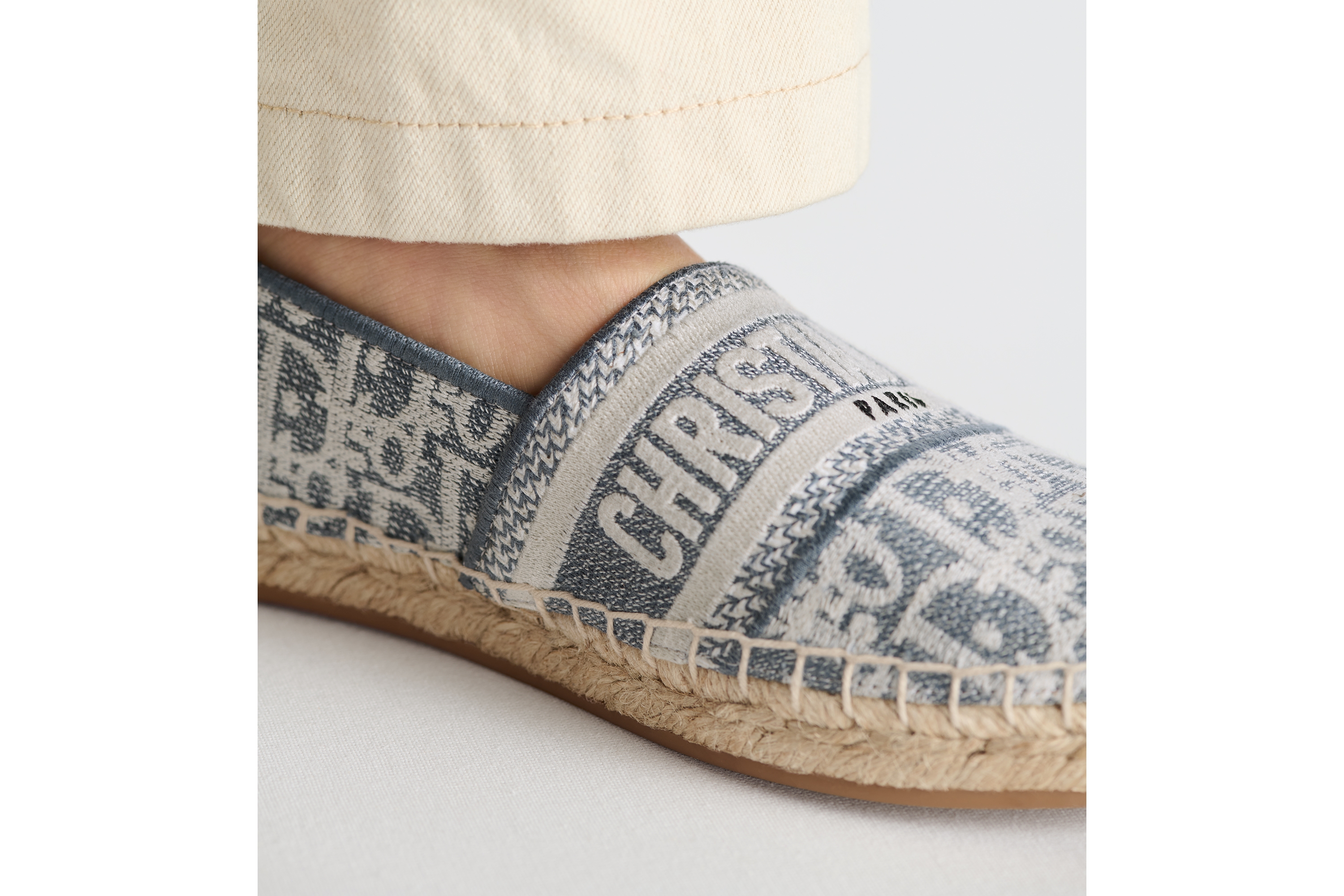 GRANVILLE ESPADRILLE BLACK OBLIQUE EMBROIDERED COTTON MULE