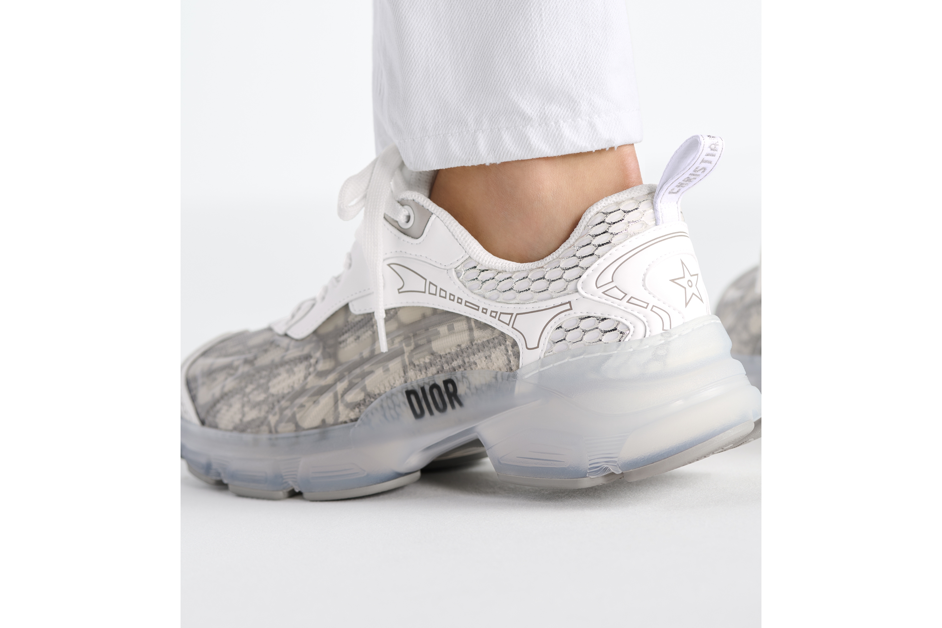 Look Dior Vibe Sneaker Gray Dior Oblique Technical Fabric and Transparent Rubber E15
