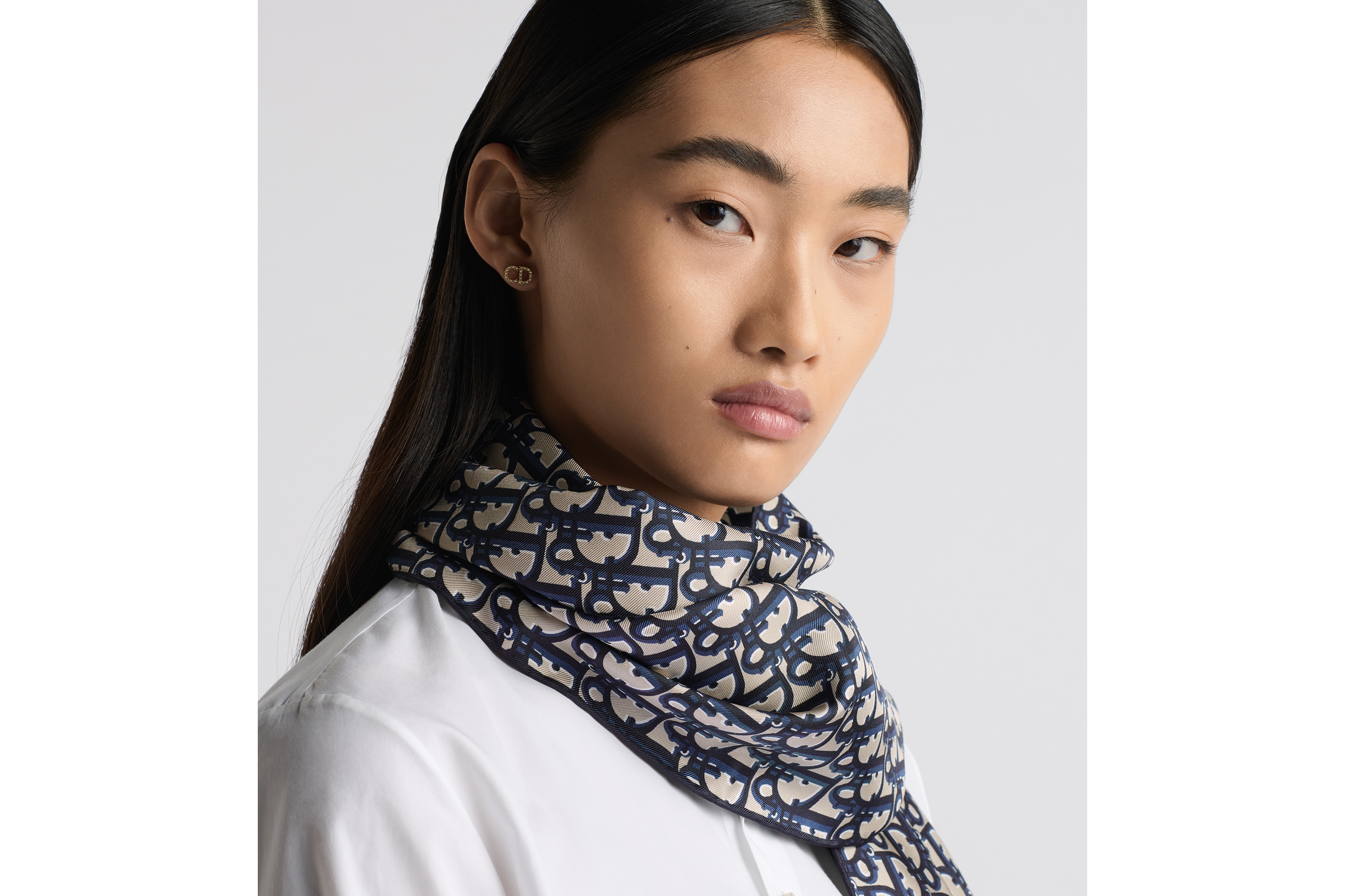 Look Dior Oblique Stole Navy Blue Silk Twill E08