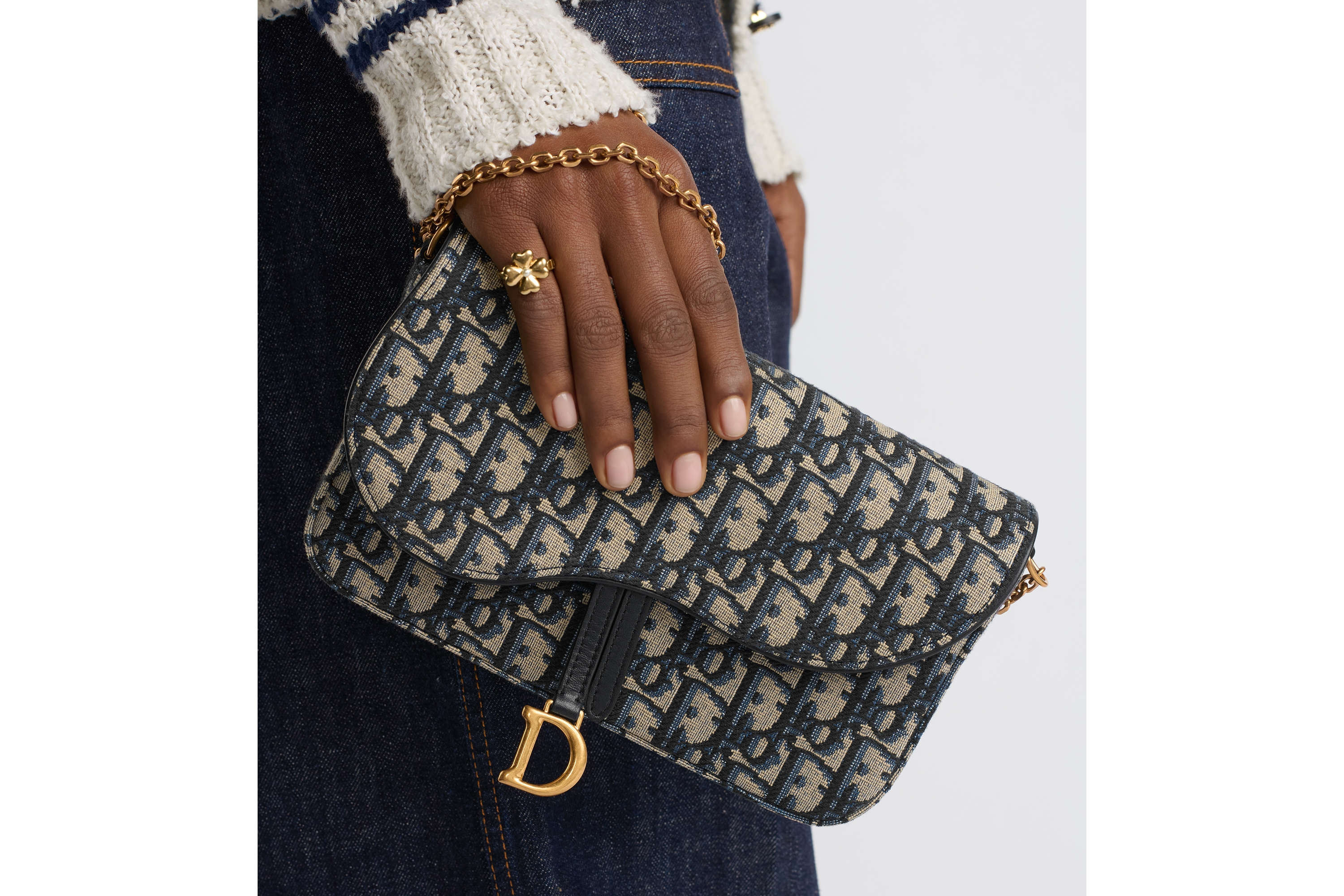 look_image_alt_prefix Middelgrote Saddle-pouch met ketting Blauwe Dior Oblique-jacquard E11