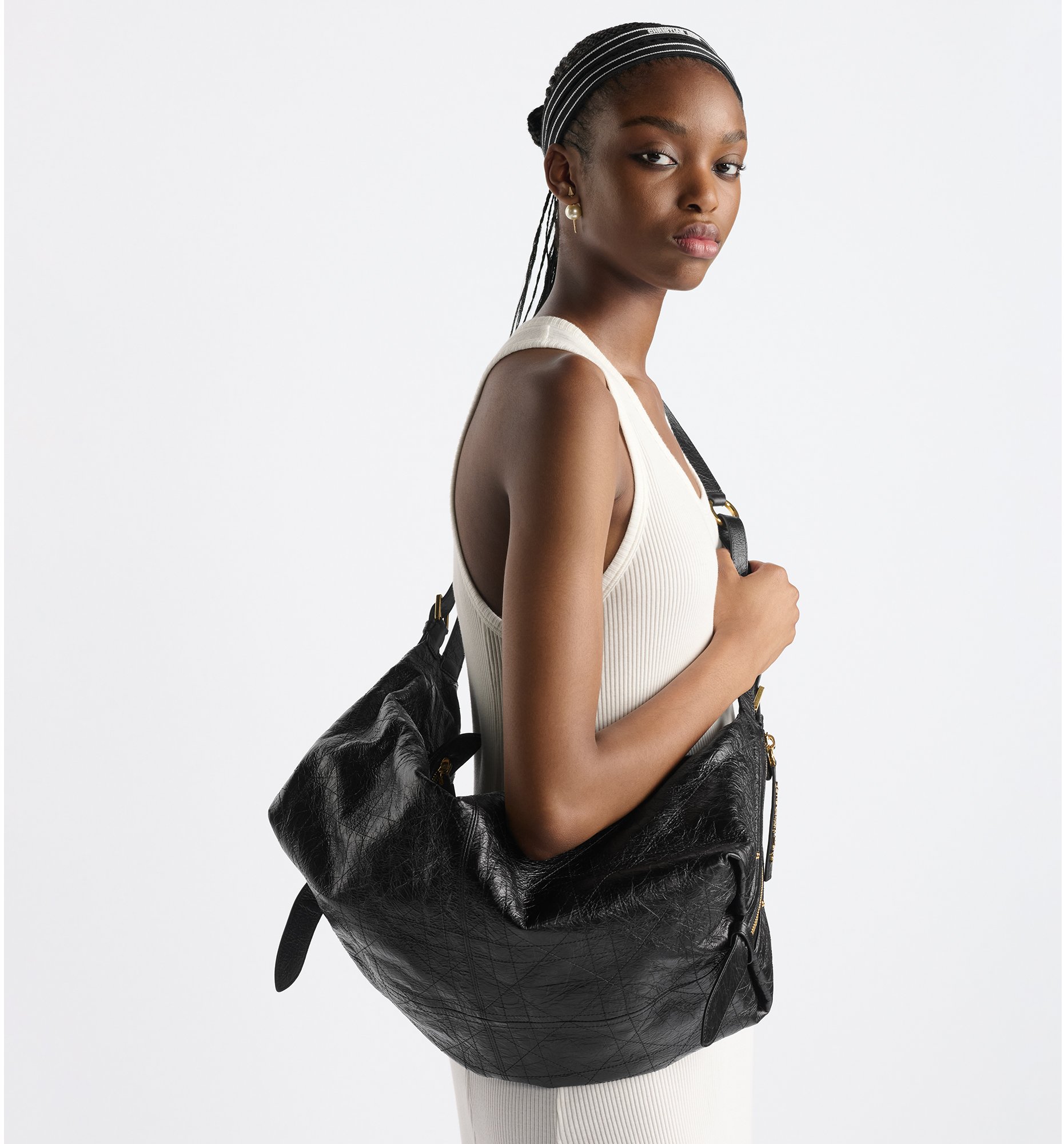aria_look Large D-Journey Bag in Crinkled Calfskin Three quarter back view