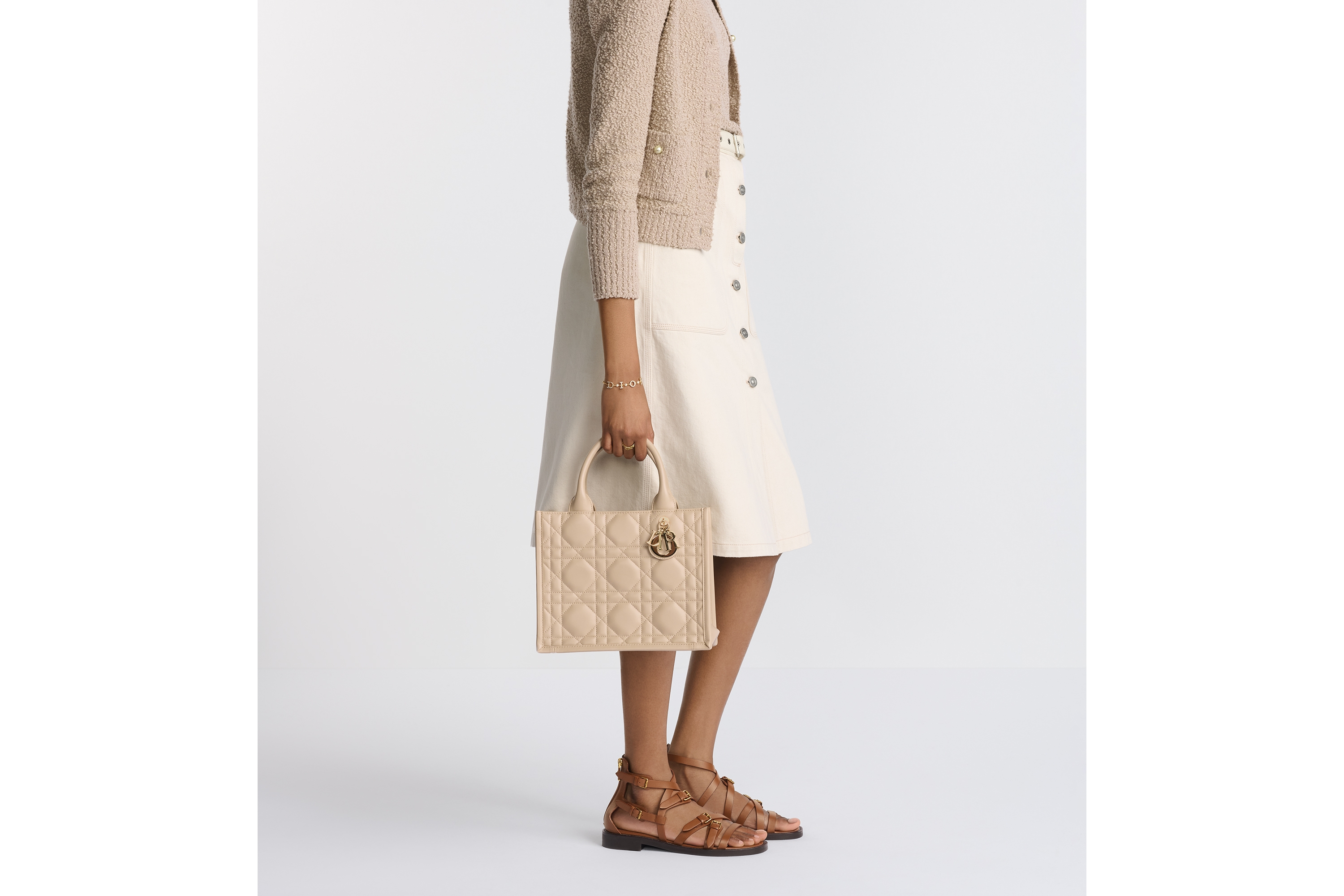 Look Small Dior Book Tote Powder Beige Macrocannage Calfskin (26.5 x 22 x 14 cm) E15