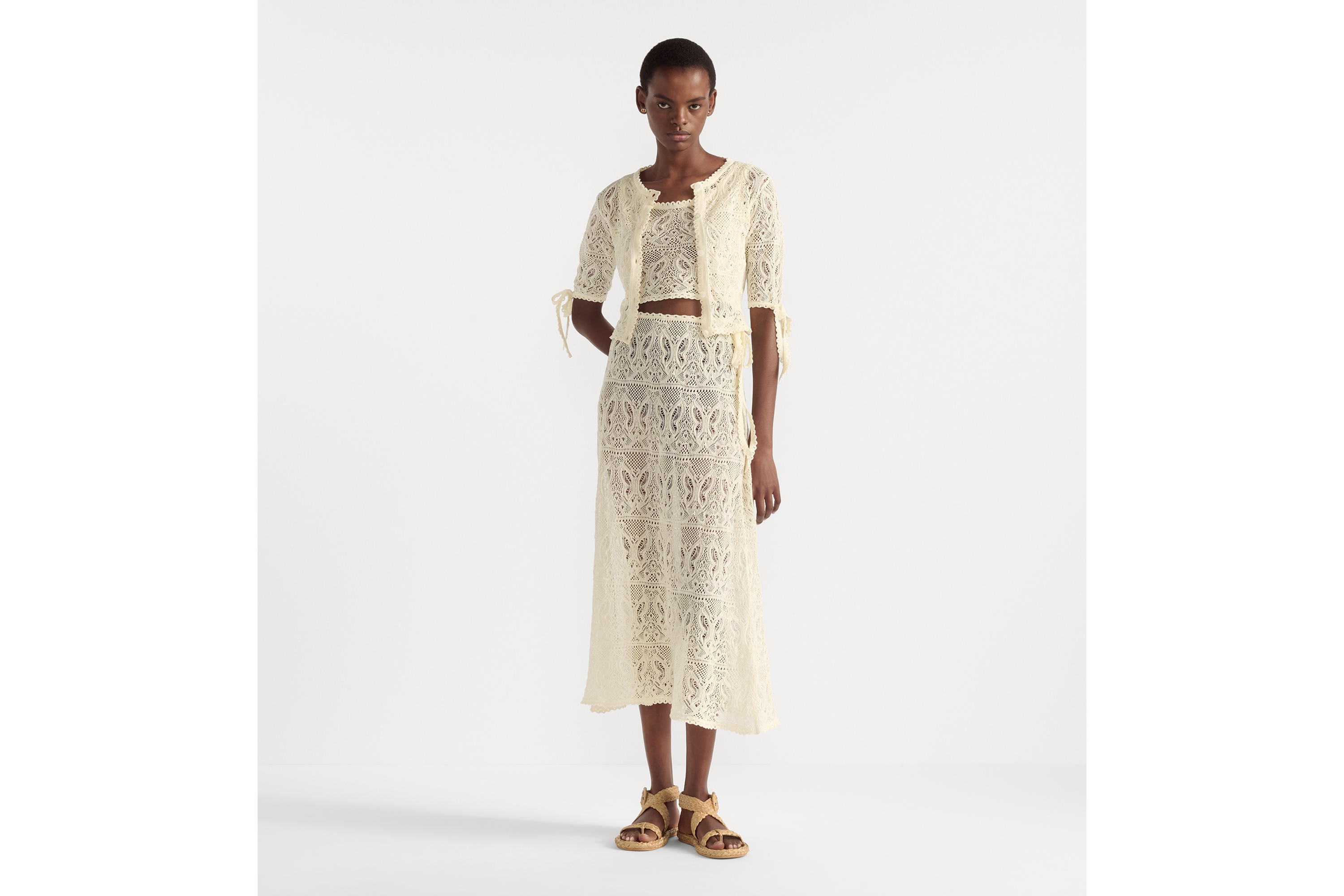 Look Twin-set Dioriviera Maille crochet de coton blanc à motif papillons E01