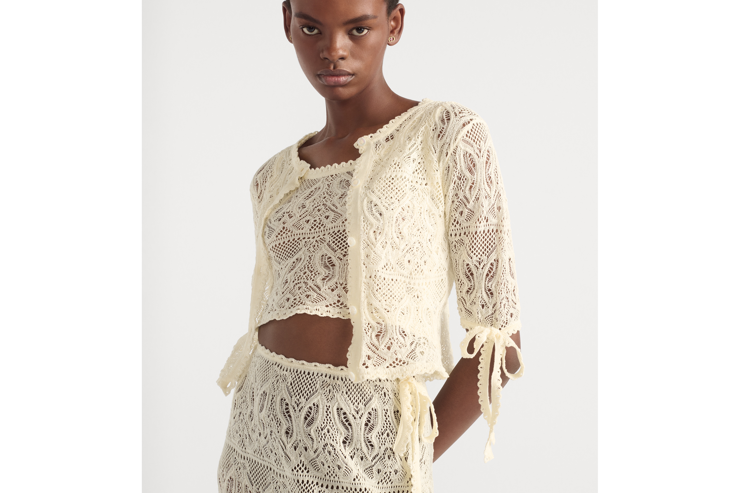 Look Twin-set Dioriviera Maille crochet de coton blanc à motif papillons E05