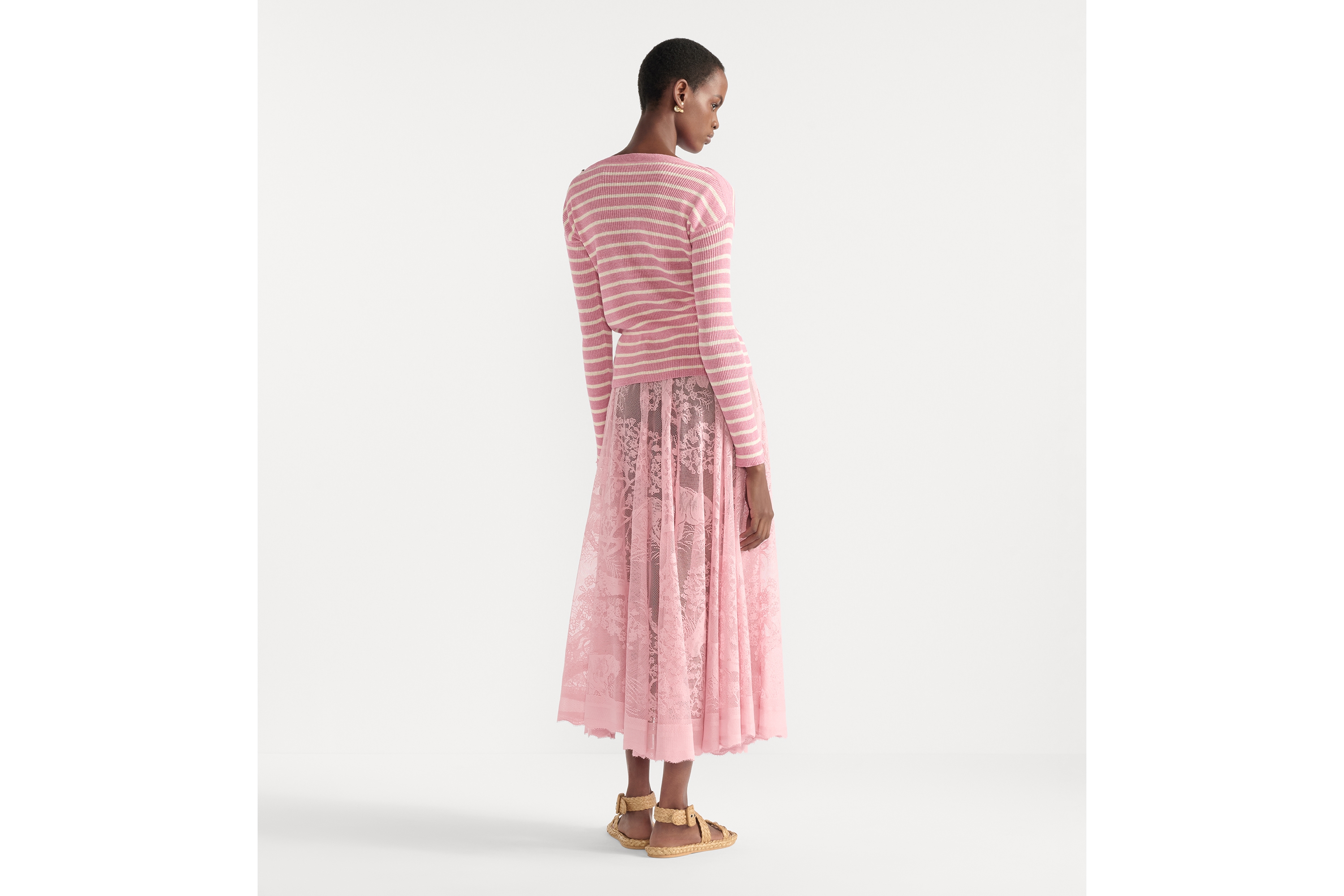 look_image_alt_prefix Saia Dioriviera evasê mídi Renda com mescla de algodão Toile de Jouy Sauvage rosa-flor de cerejeira E03