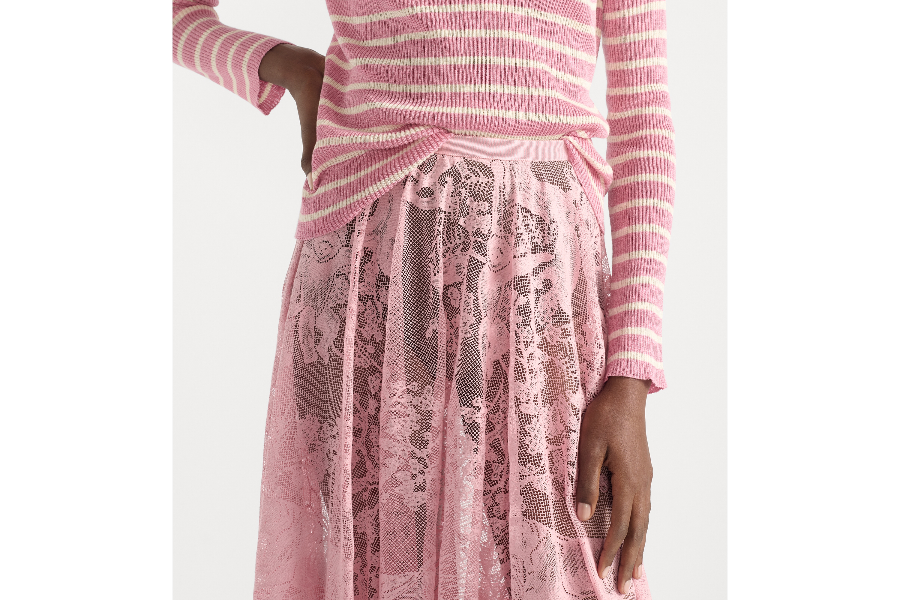 look_image_alt_prefix Saia Dioriviera evasê mídi Renda com mescla de algodão Toile de Jouy Sauvage rosa-flor de cerejeira E10