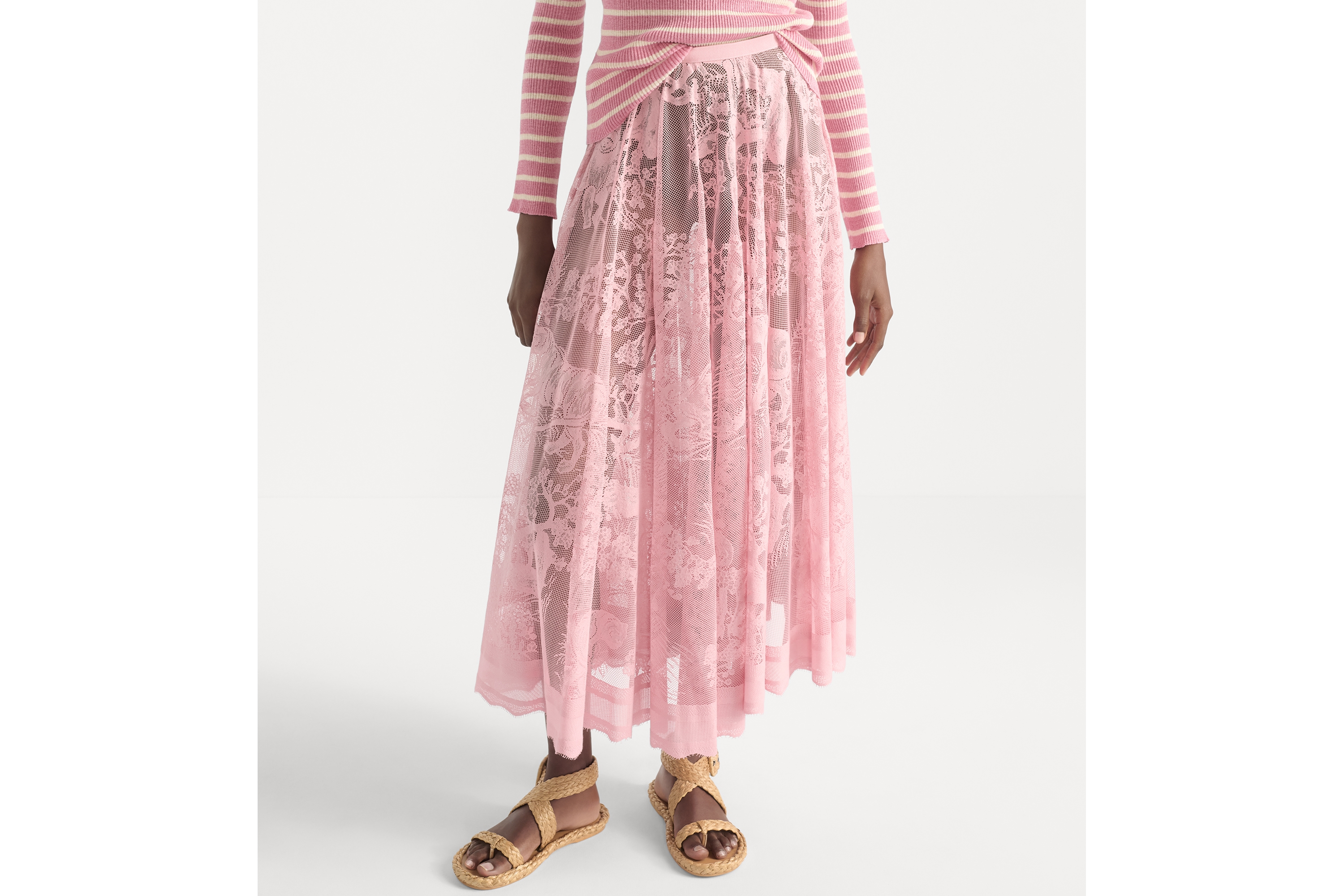 look_image_alt_prefix Saia Dioriviera evasê mídi Renda com mescla de algodão Toile de Jouy Sauvage rosa-flor de cerejeira E14