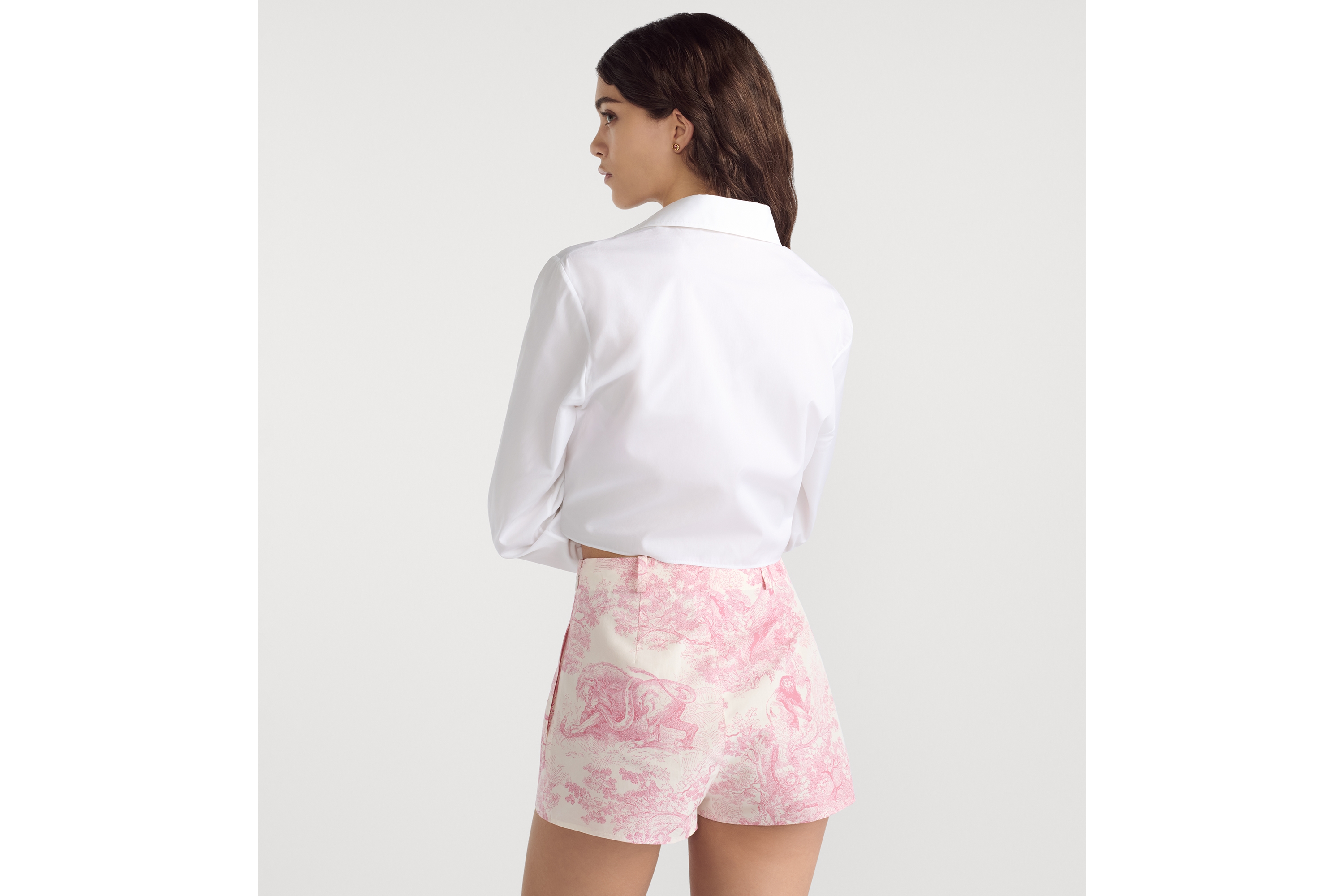 Dioriviera Shorts White Cotton and Silk Poplin with Cherry Blossom Pink Toile de Jouy Sauvage Motif E13