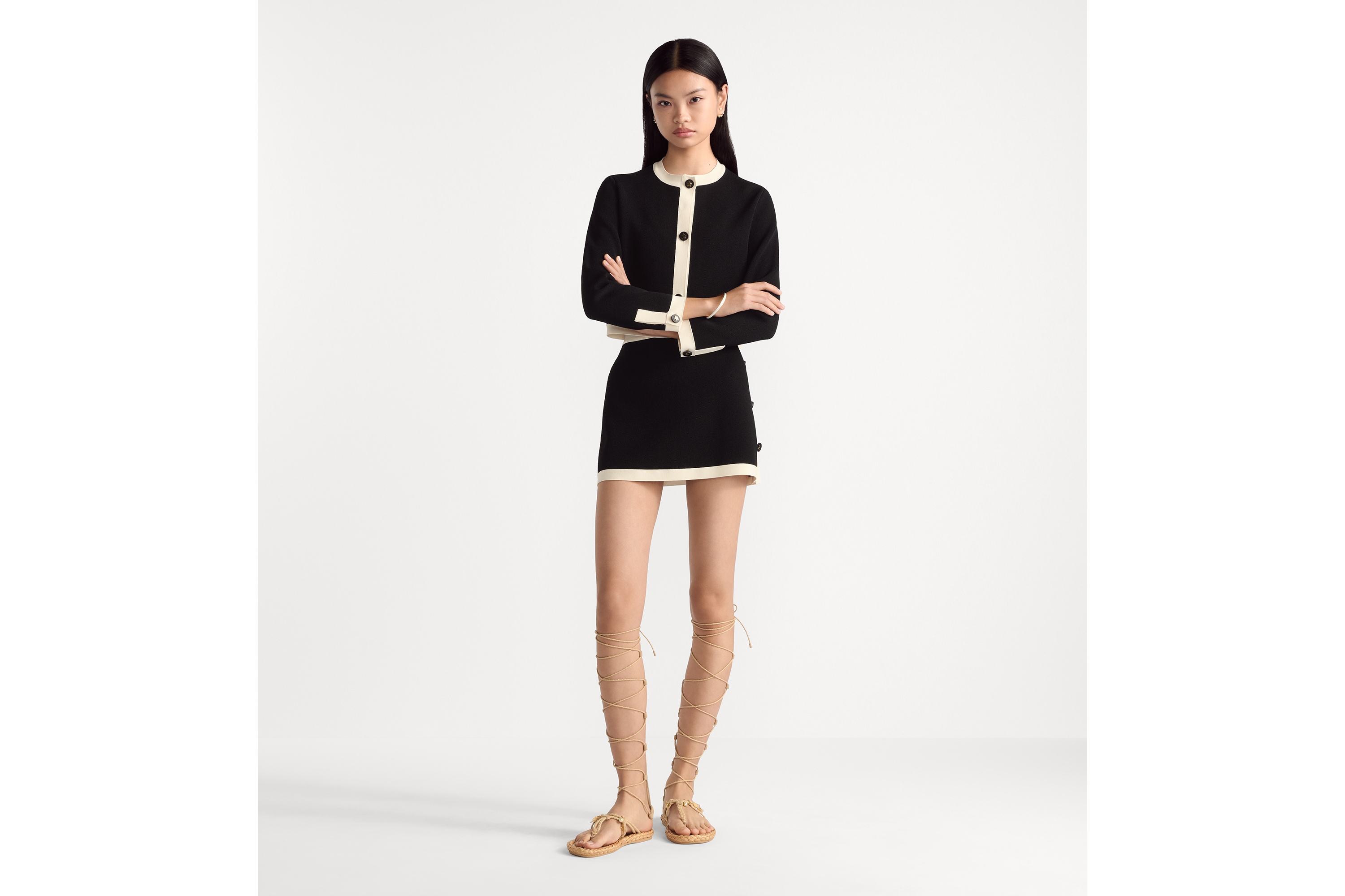 Look Dioriviera Cropped Jacket Black and Ecru Technical Knit E01