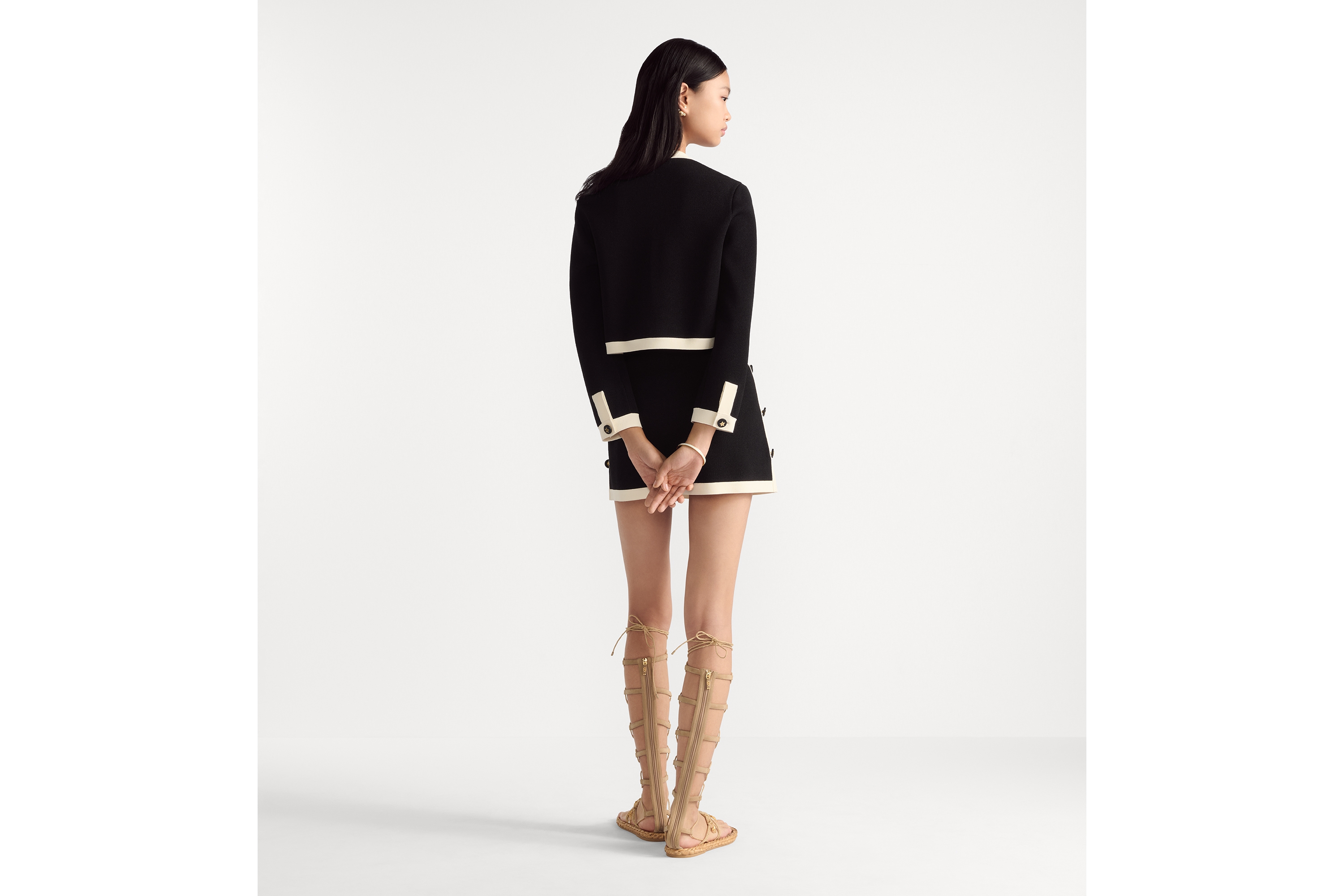 Look Dioriviera Cropped Jacket Black and Ecru Technical Knit E03