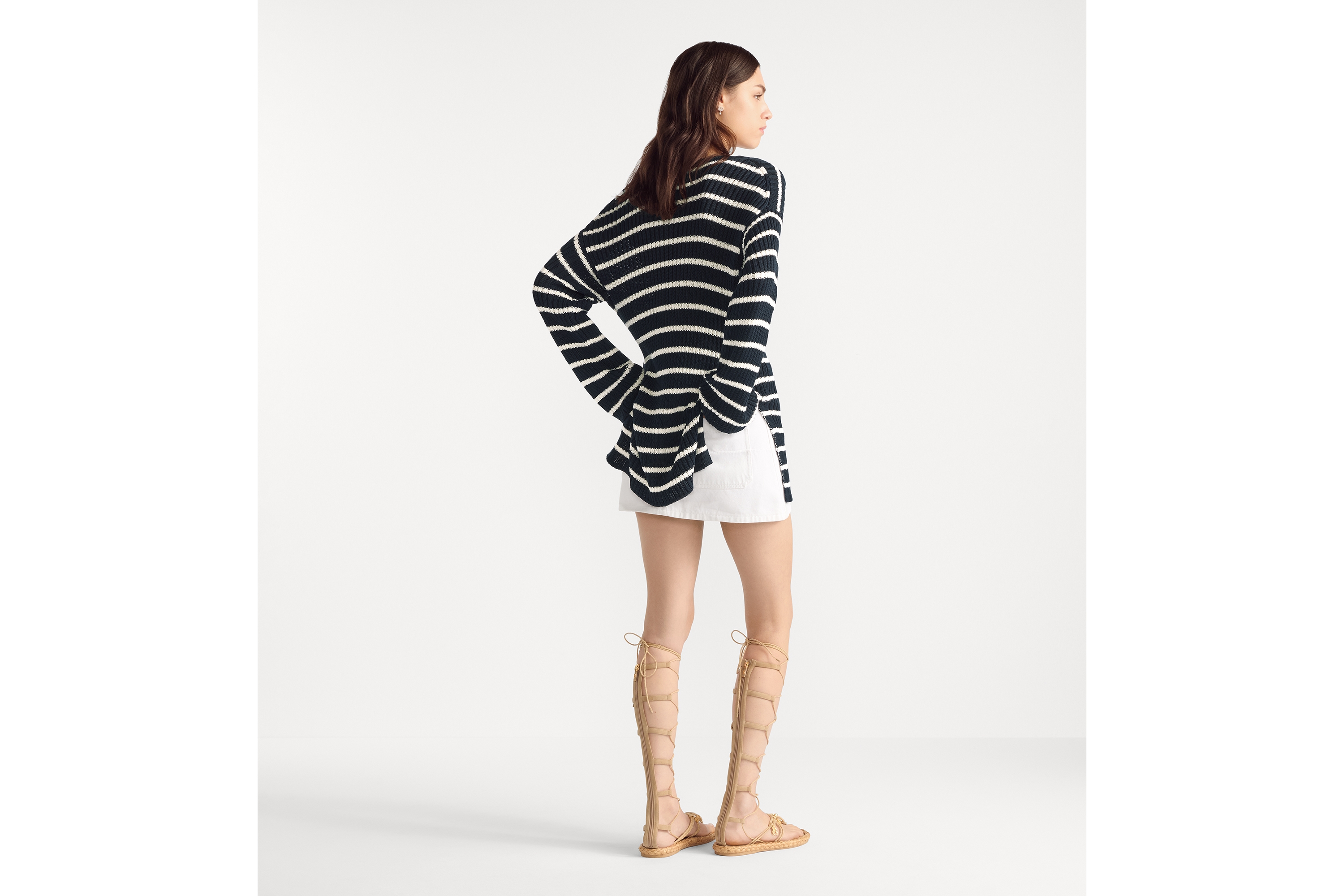 Look Dioriviera Long Sweater Navy Blue and White D-Stripes Cotton Knit E03