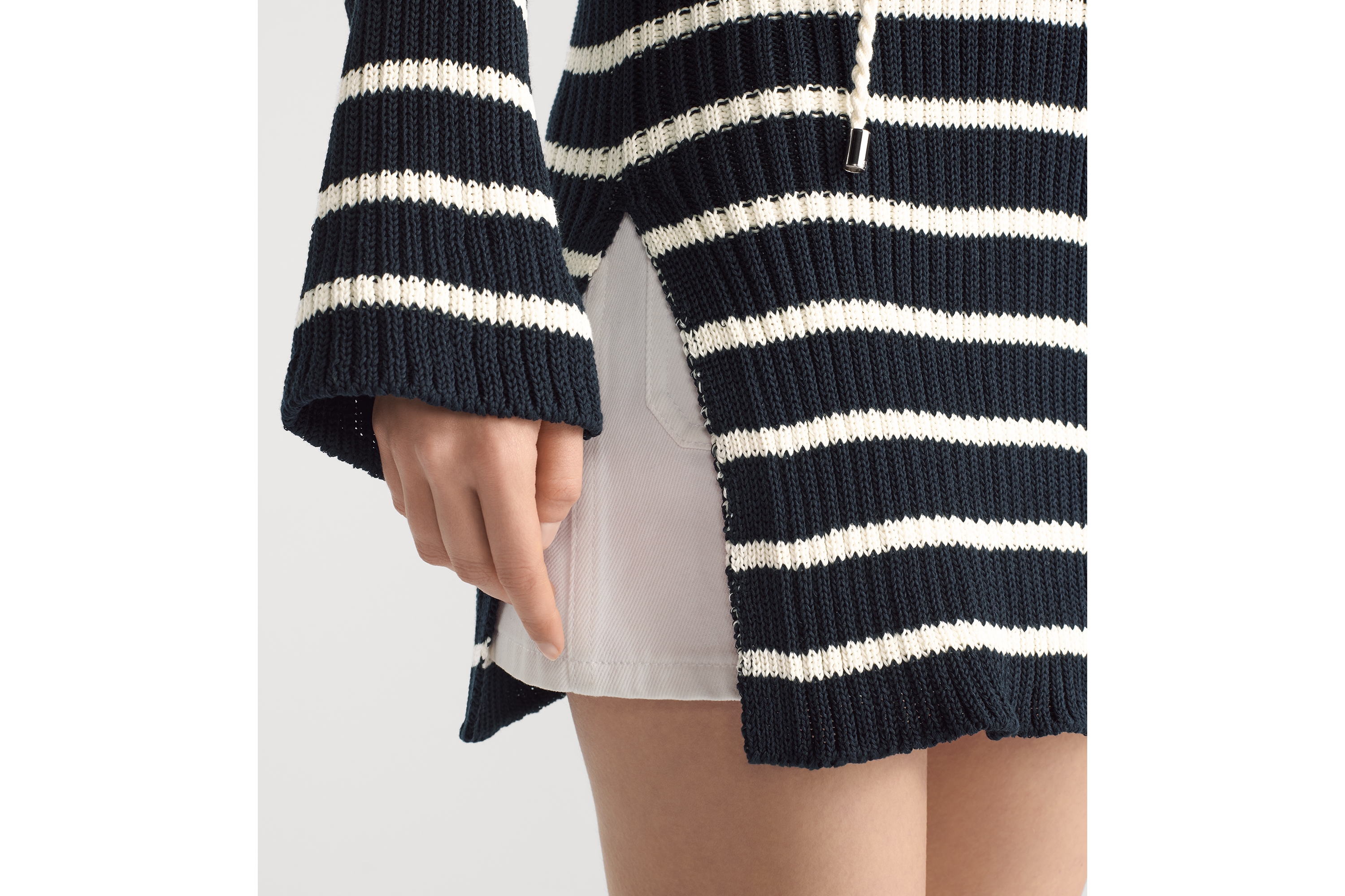 Look Dioriviera Long Sweater Navy Blue and White D-Stripes Cotton Knit E11