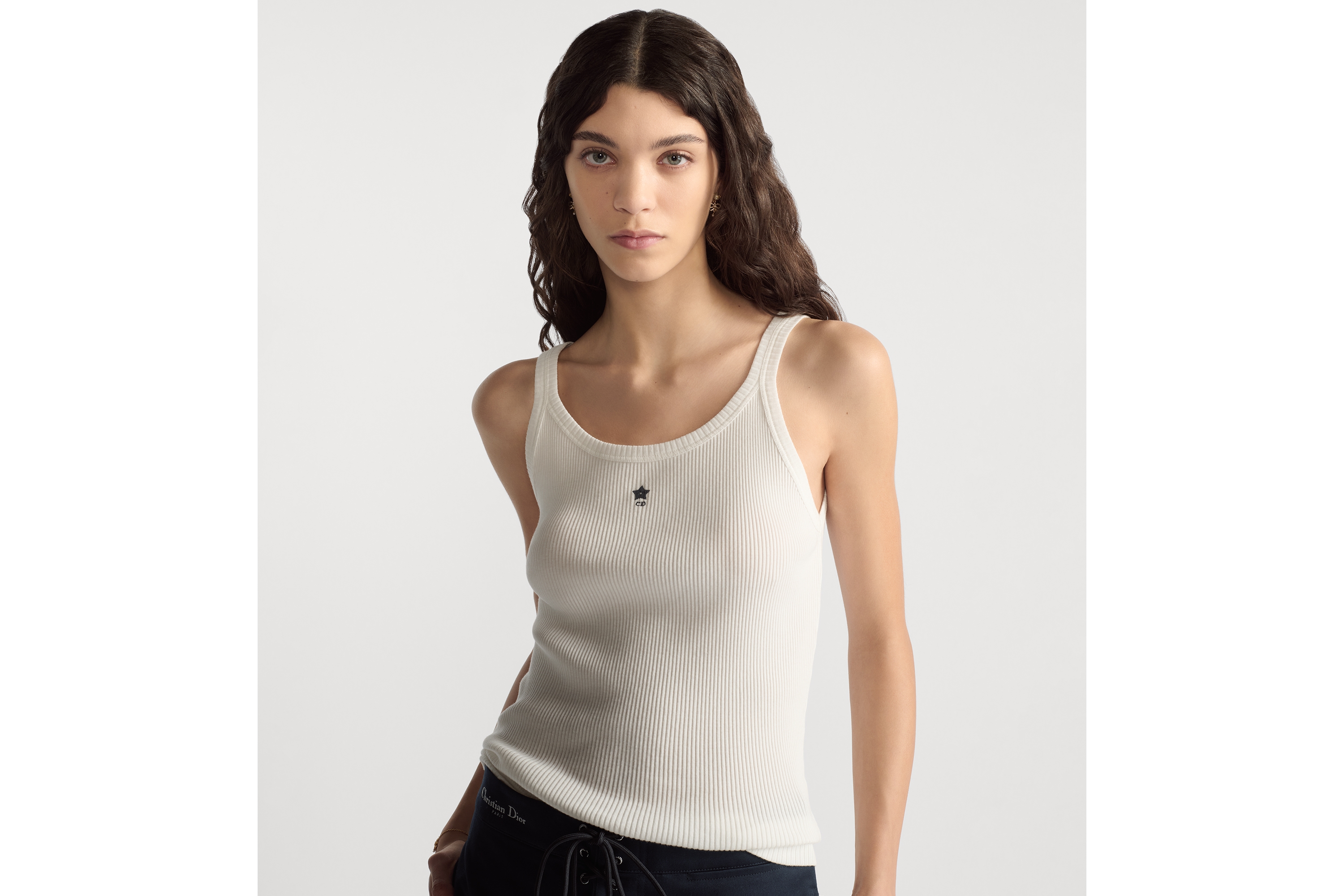 Dioriviera Tank Top White Ribbed Cotton Jersey | DIOR