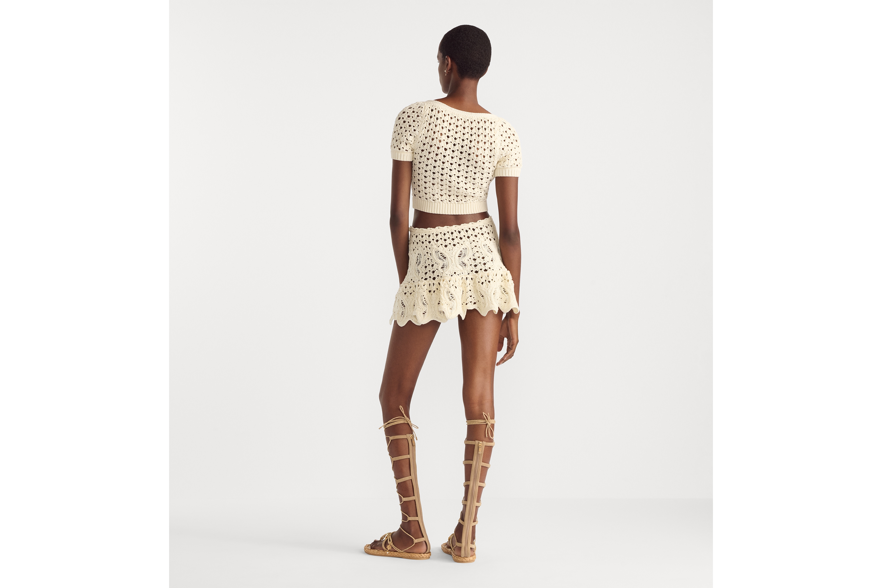 look_image_alt_prefix Top corto Dioriviera Maglia di misto cotone écru effetto uncinetto e motivo con farfalle E03