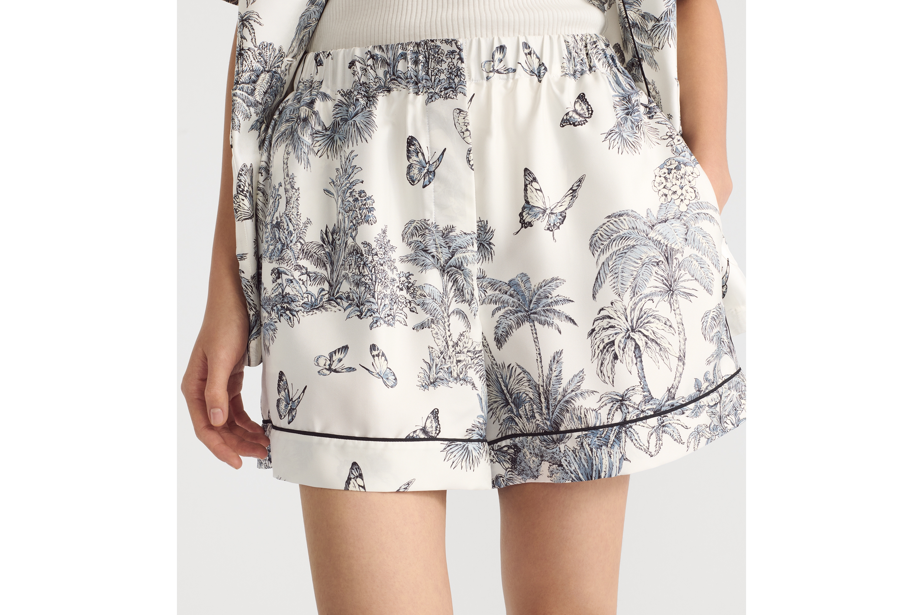 look_image_alt_prefix Dioriviera Shorts Toile de Jouy Palms Seidentwill in Weiß und Blau E13