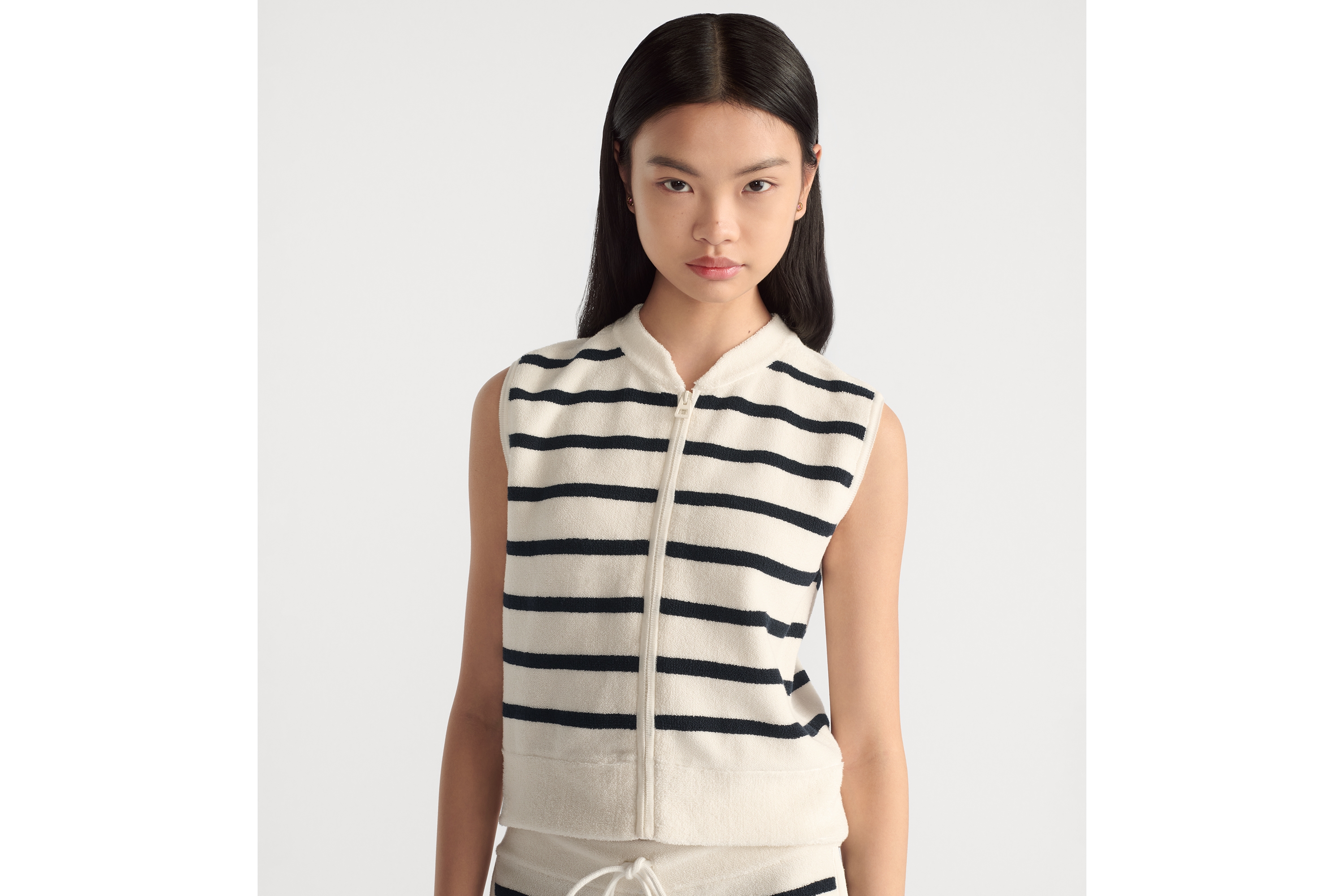 Dioriviera ジップベスト D-Stripes コットンブレンド テリーニット E04