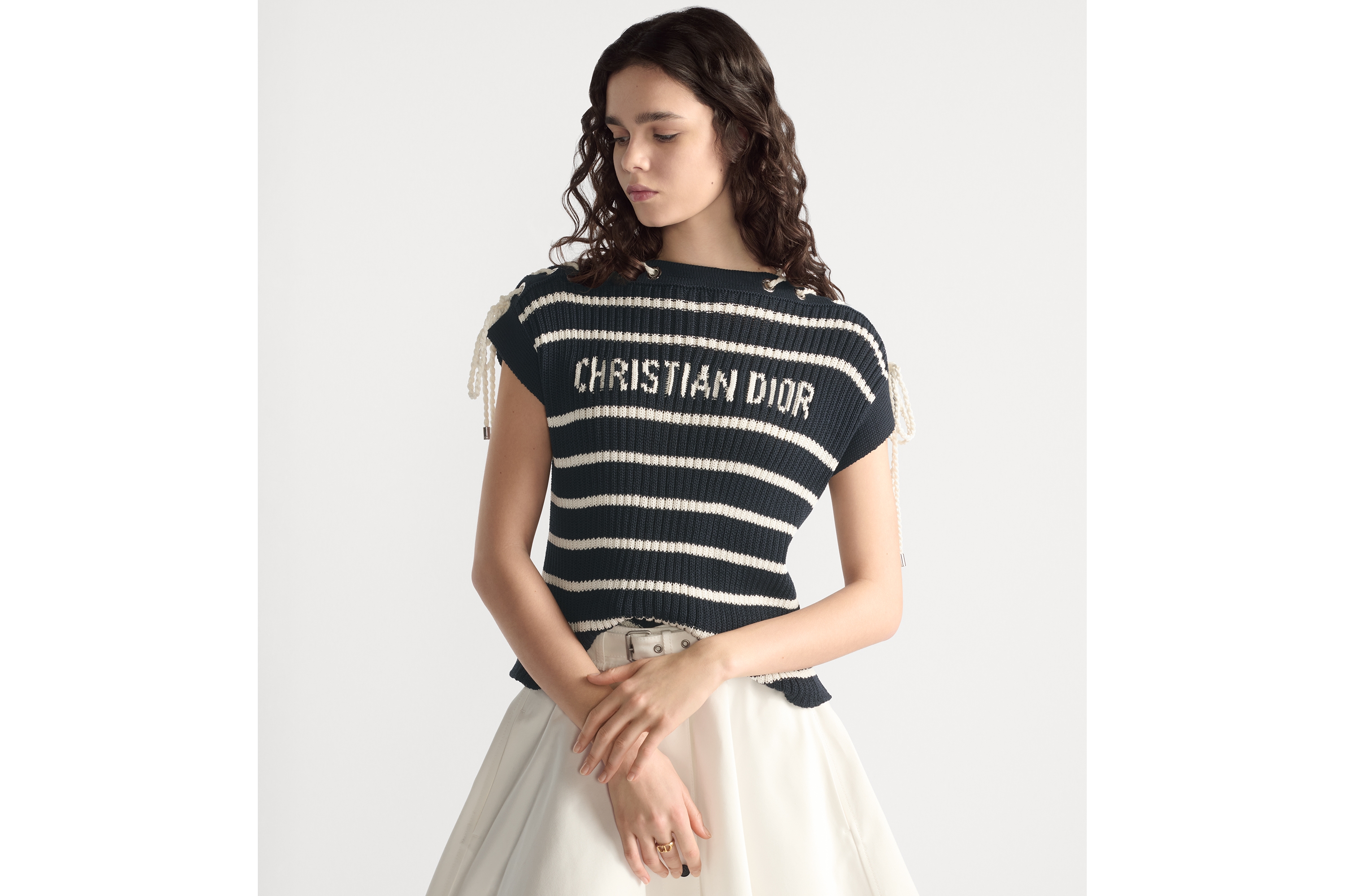 Dioriviera レースアップ キャップスリーブ セーター D-Stripes コットンニット E04