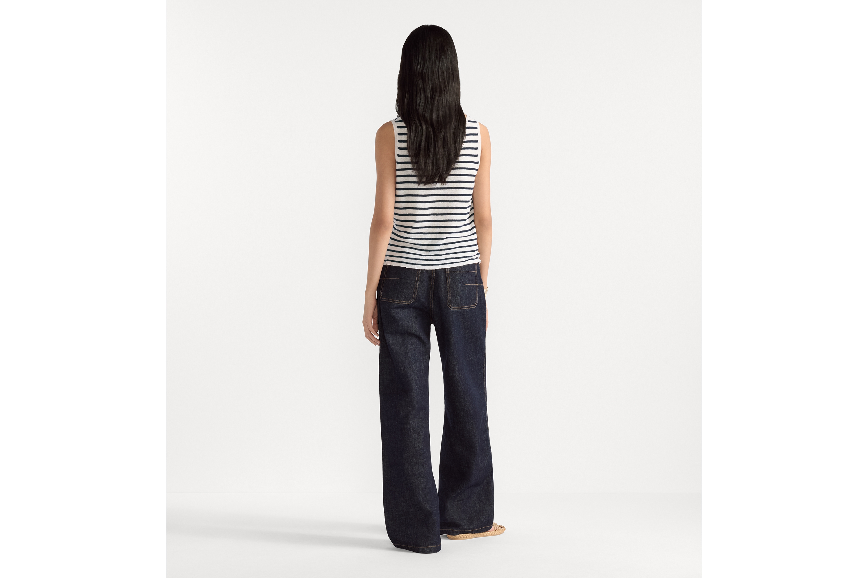 Dioriviera Tank Top Ecru and Navy Blue D-Stripes Linen, Cashmere and Silk E03