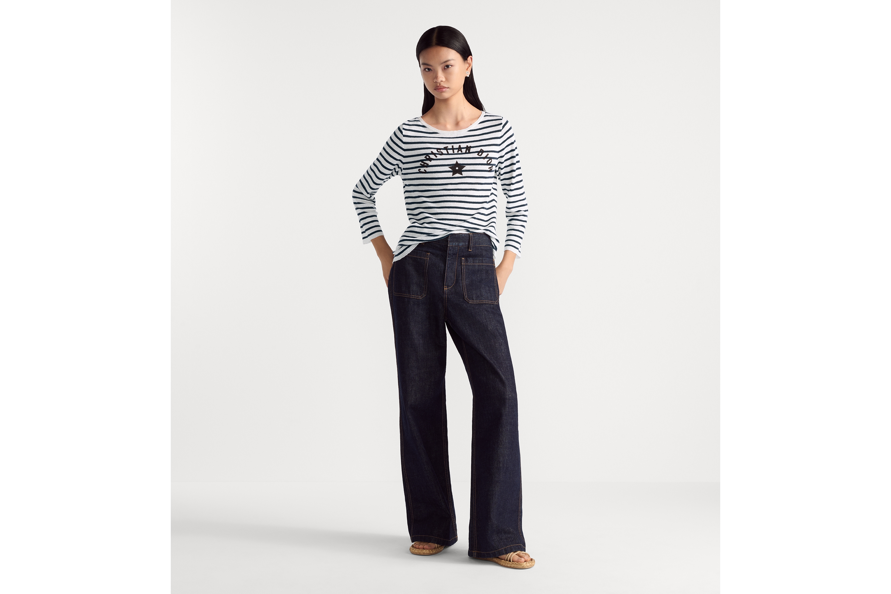 Look Dioriviera Sweater White and Navy Blue D-Stripes Linen, Cashmere and Silk E01