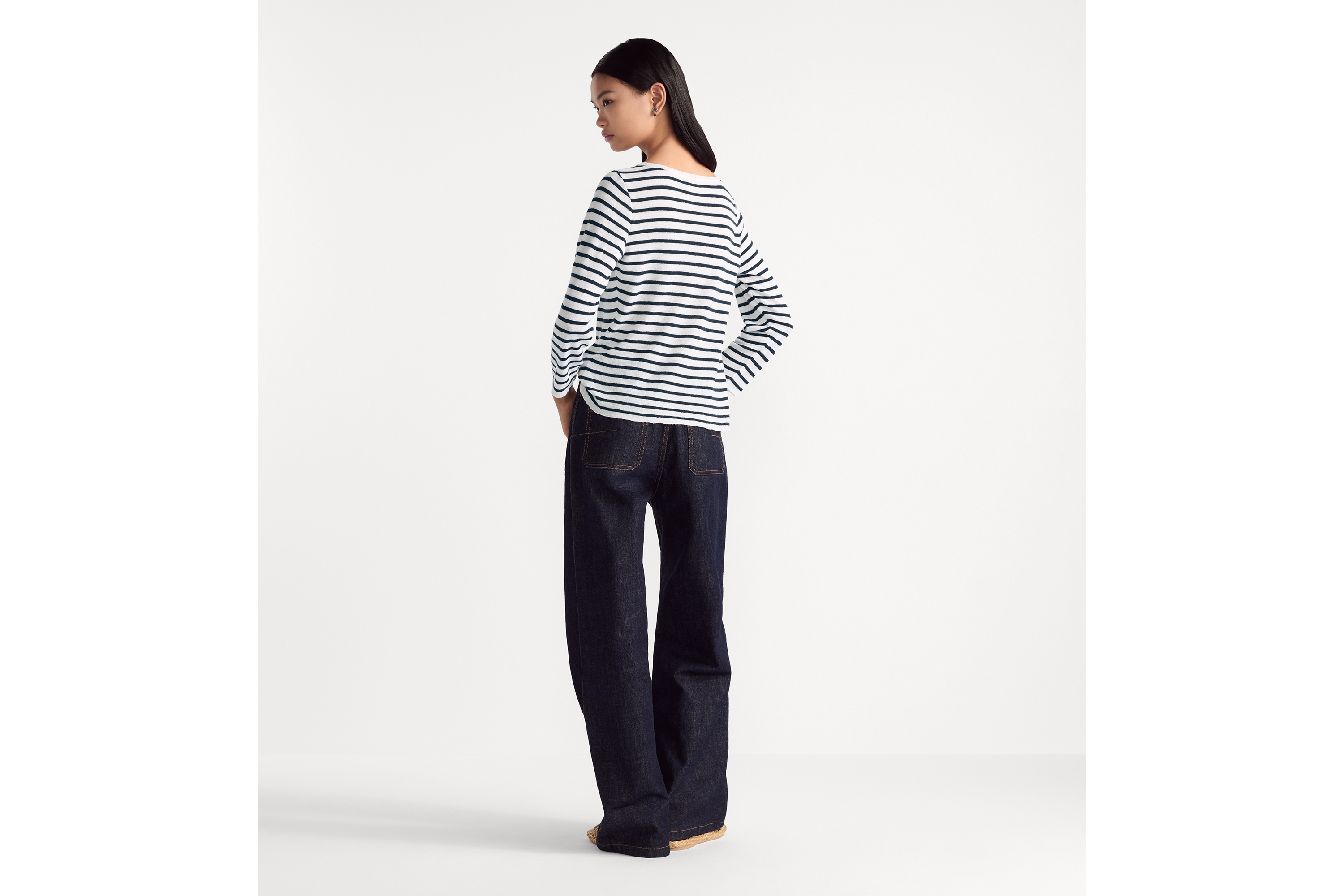 Look Dioriviera Sweater White and Navy Blue D-Stripes Linen, Cashmere and Silk E03